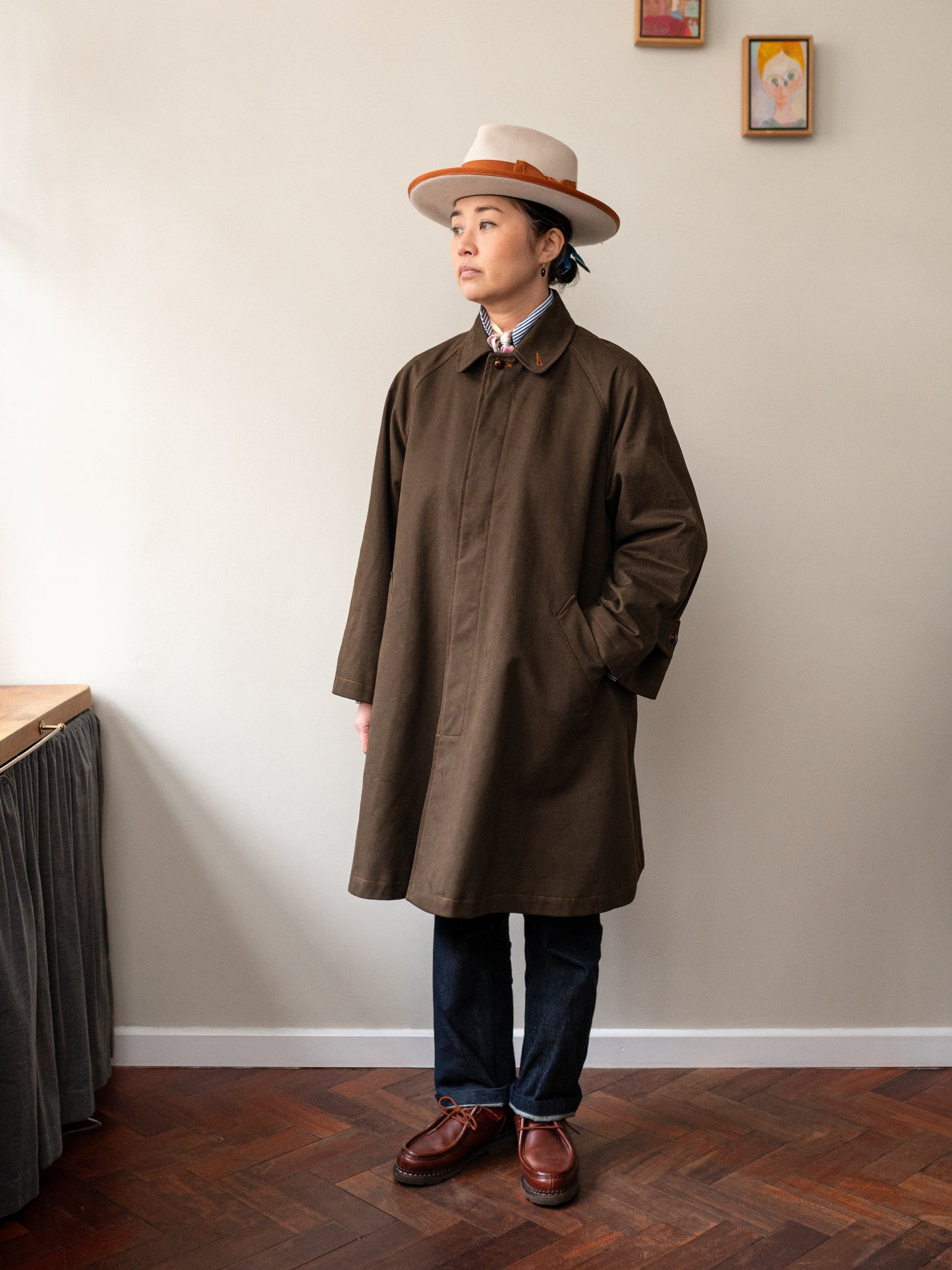 Balmacaan coat Cotton Drill / Brown
