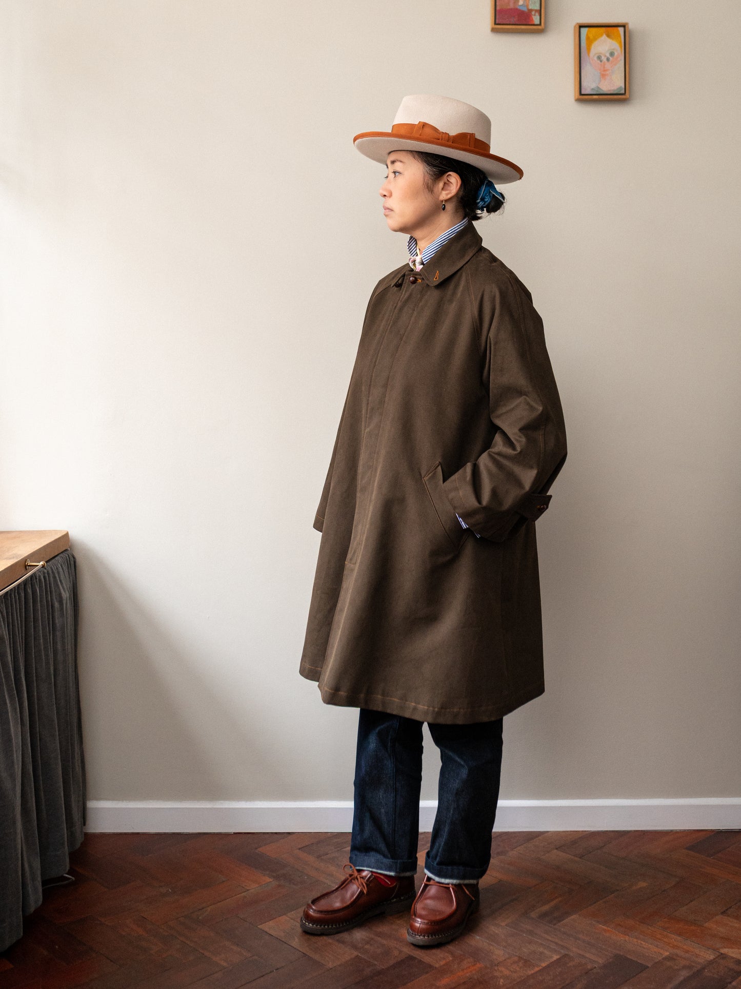 Balmacaan coat Cotton Drill / Brown