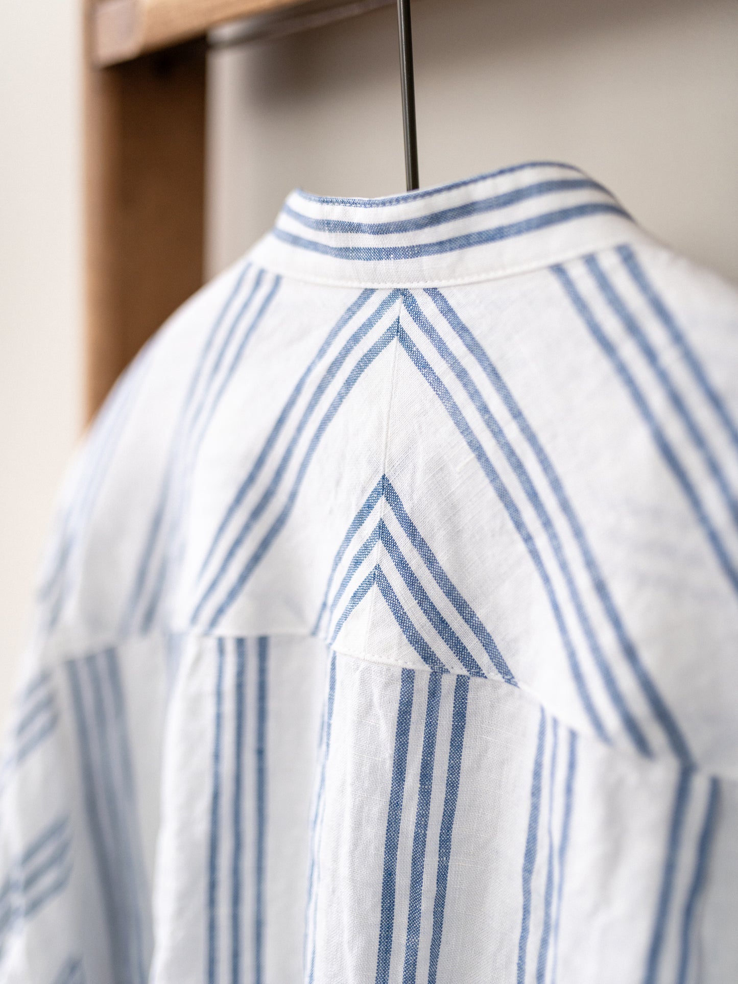 Band Collar Irish Linen Smock / Blue Stripe