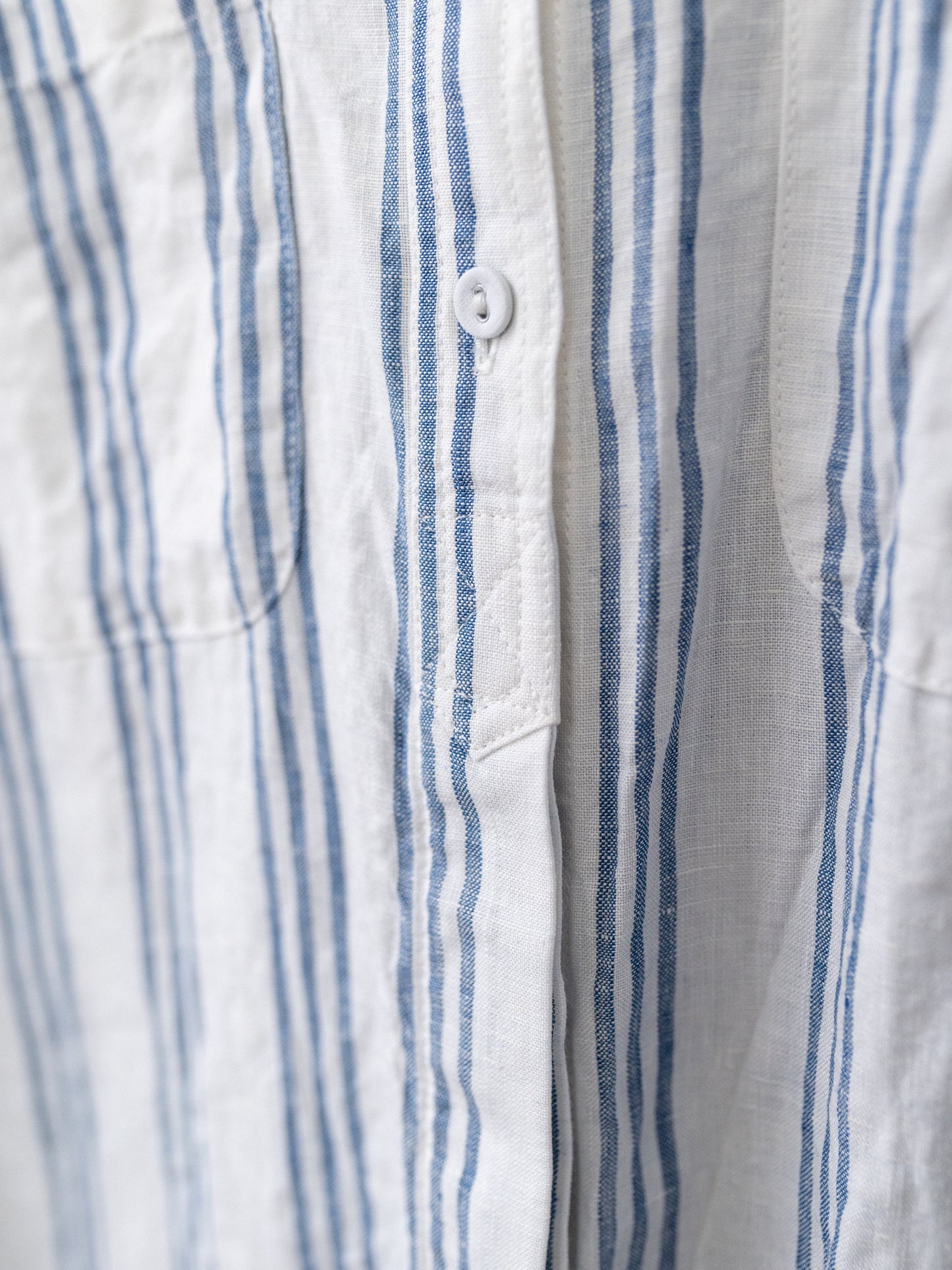 Band Collar Irish Linen Smock / Blue Stripe