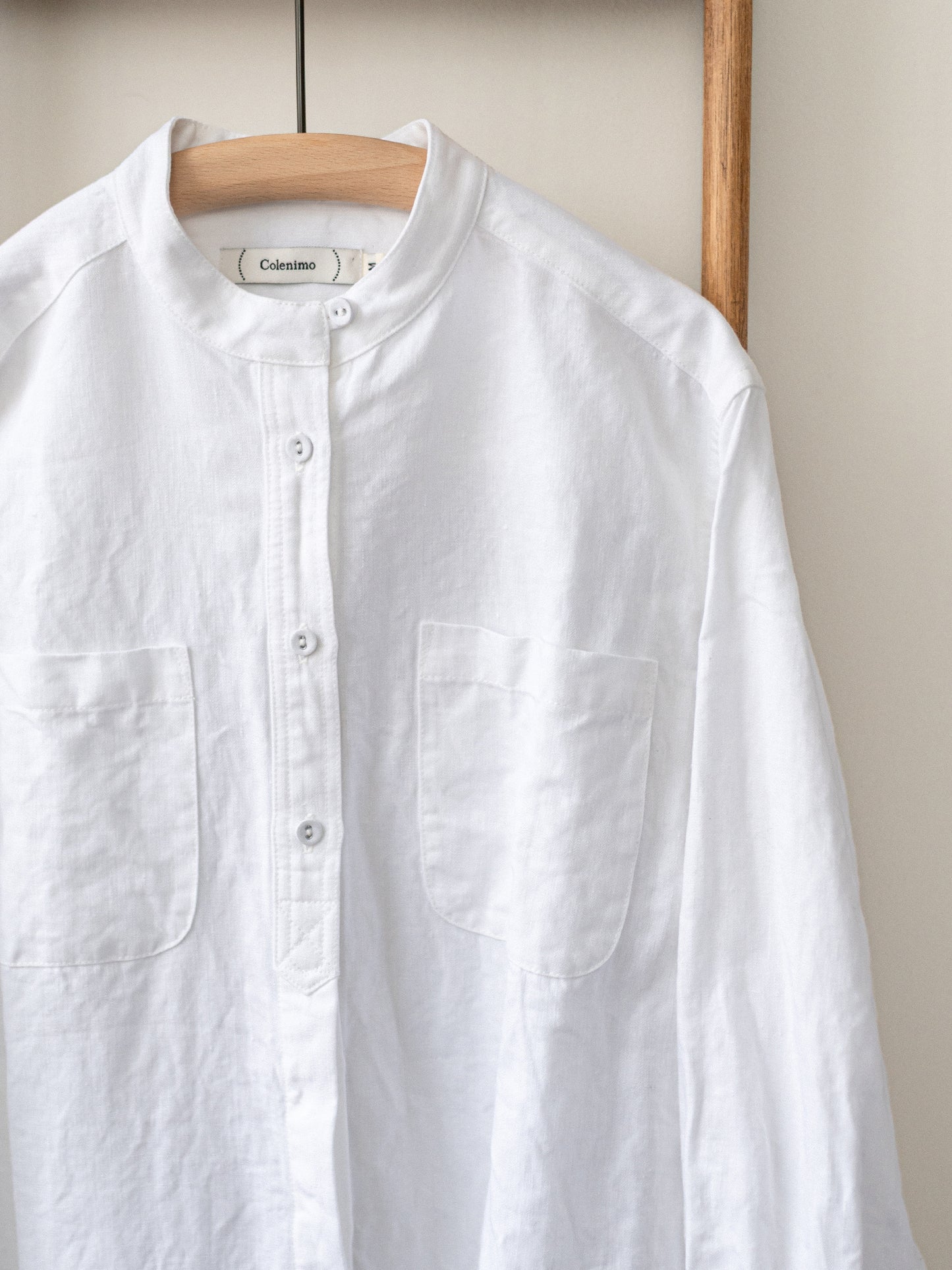 Band collar Irish Linen smock / White