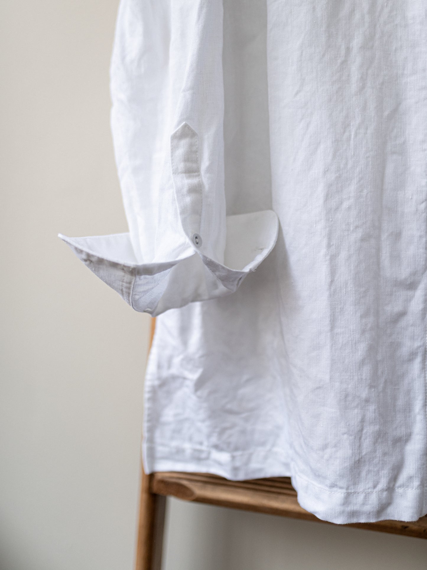 Band collar Irish Linen smock / White