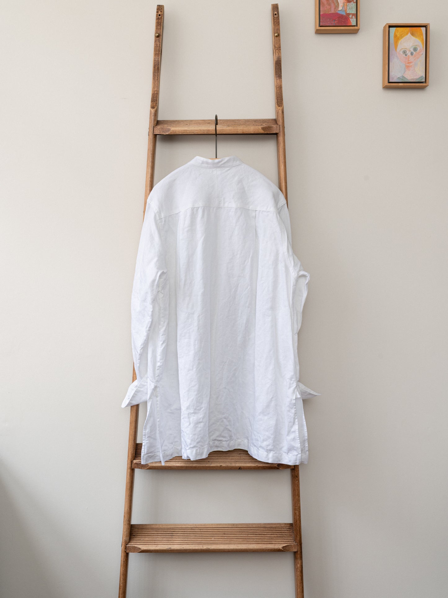 Band collar Irish Linen smock / White