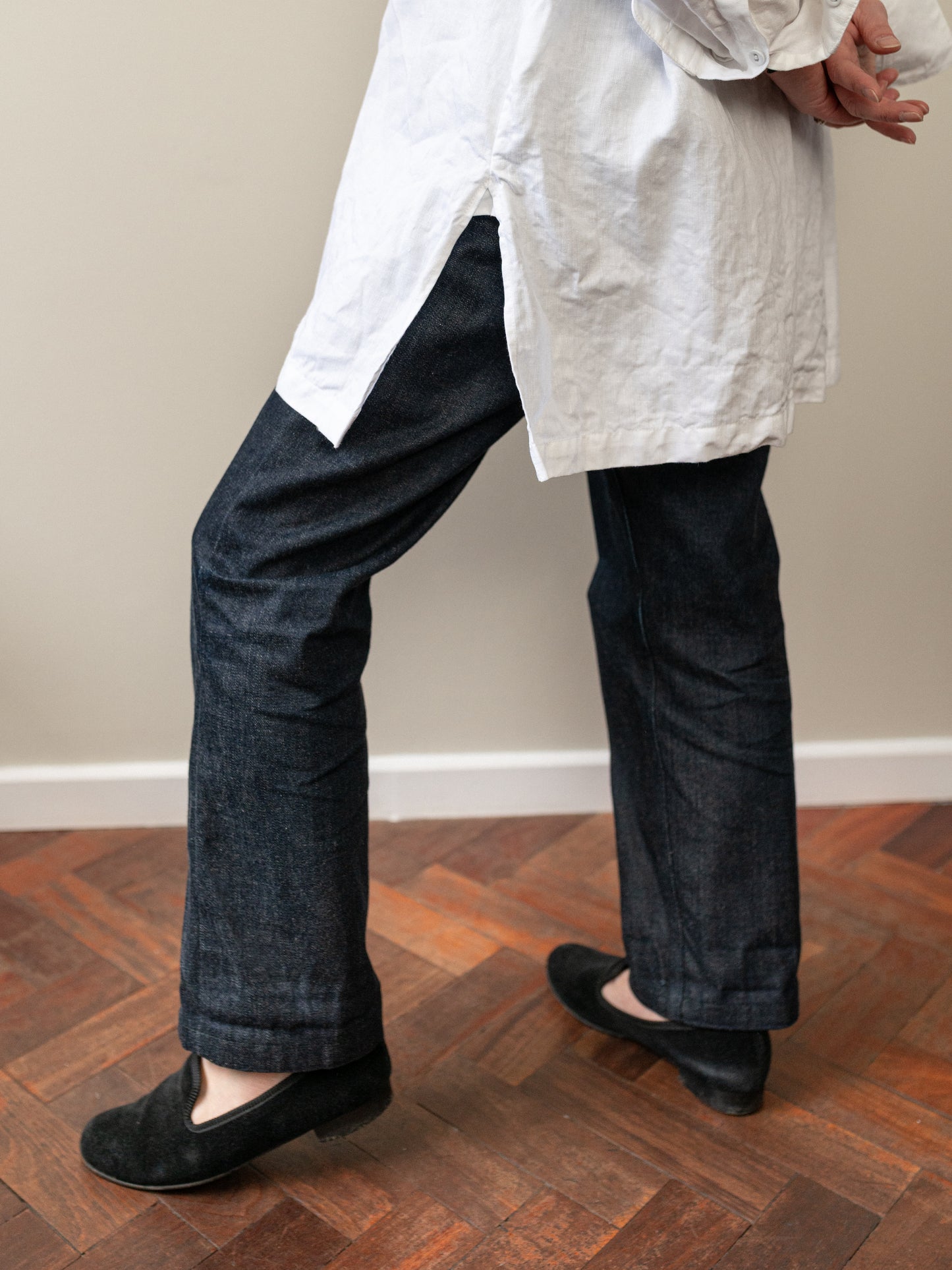 Band collar Irish Linen smock / White