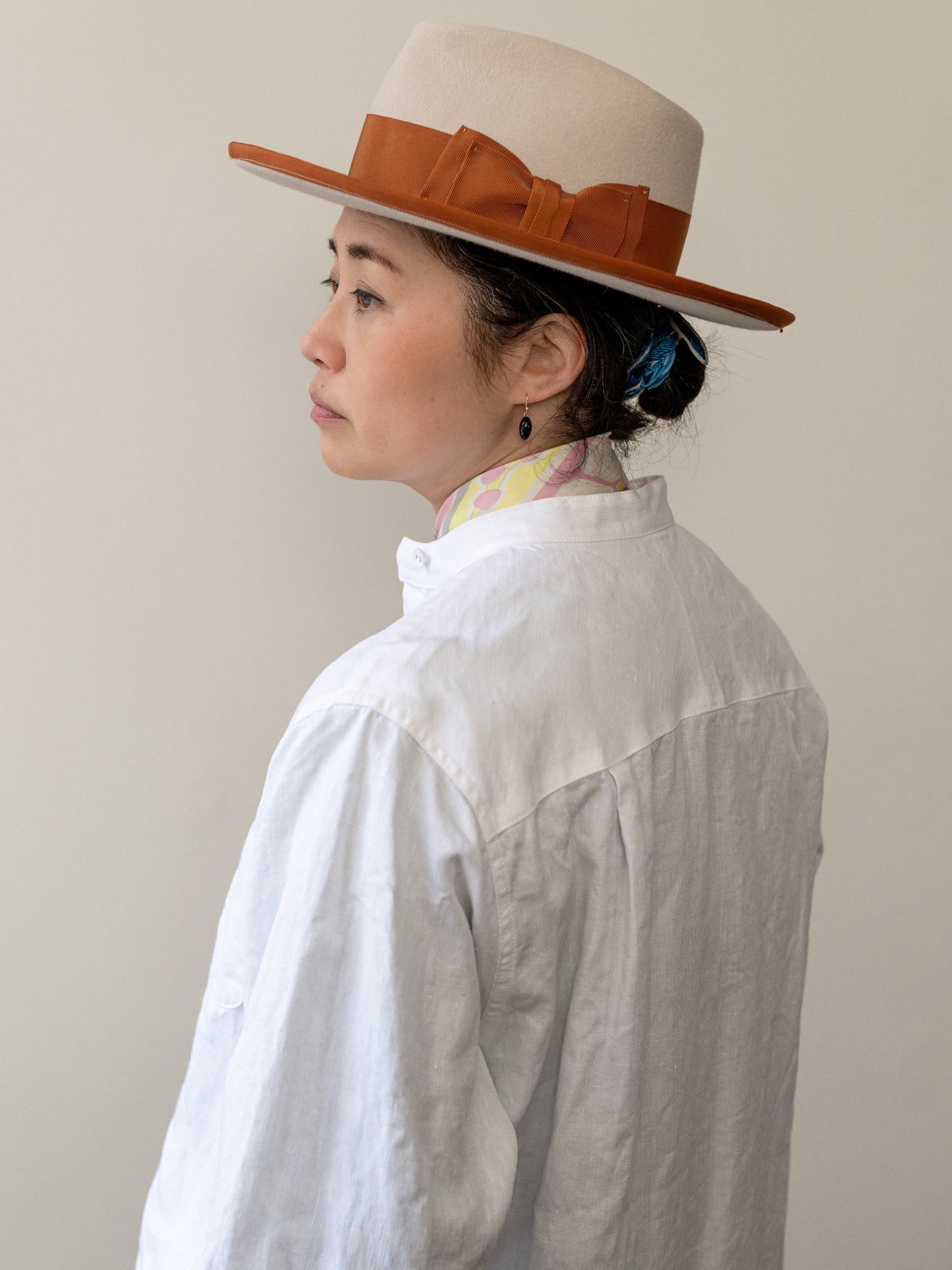 Band collar Irish Linen smock / White