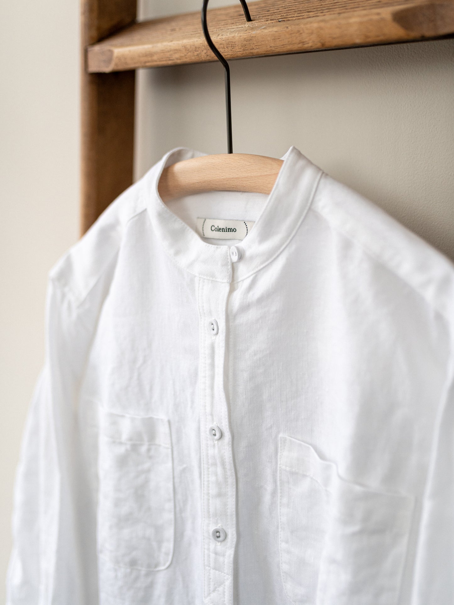 Band collar Irish Linen smock / White