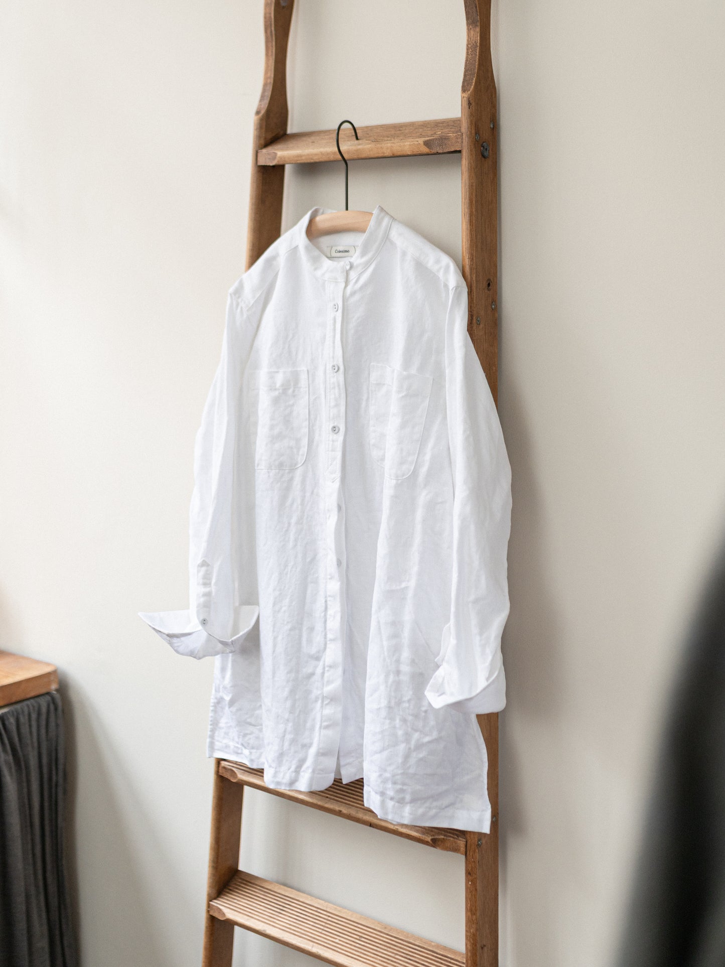 Band collar Irish Linen smock / White