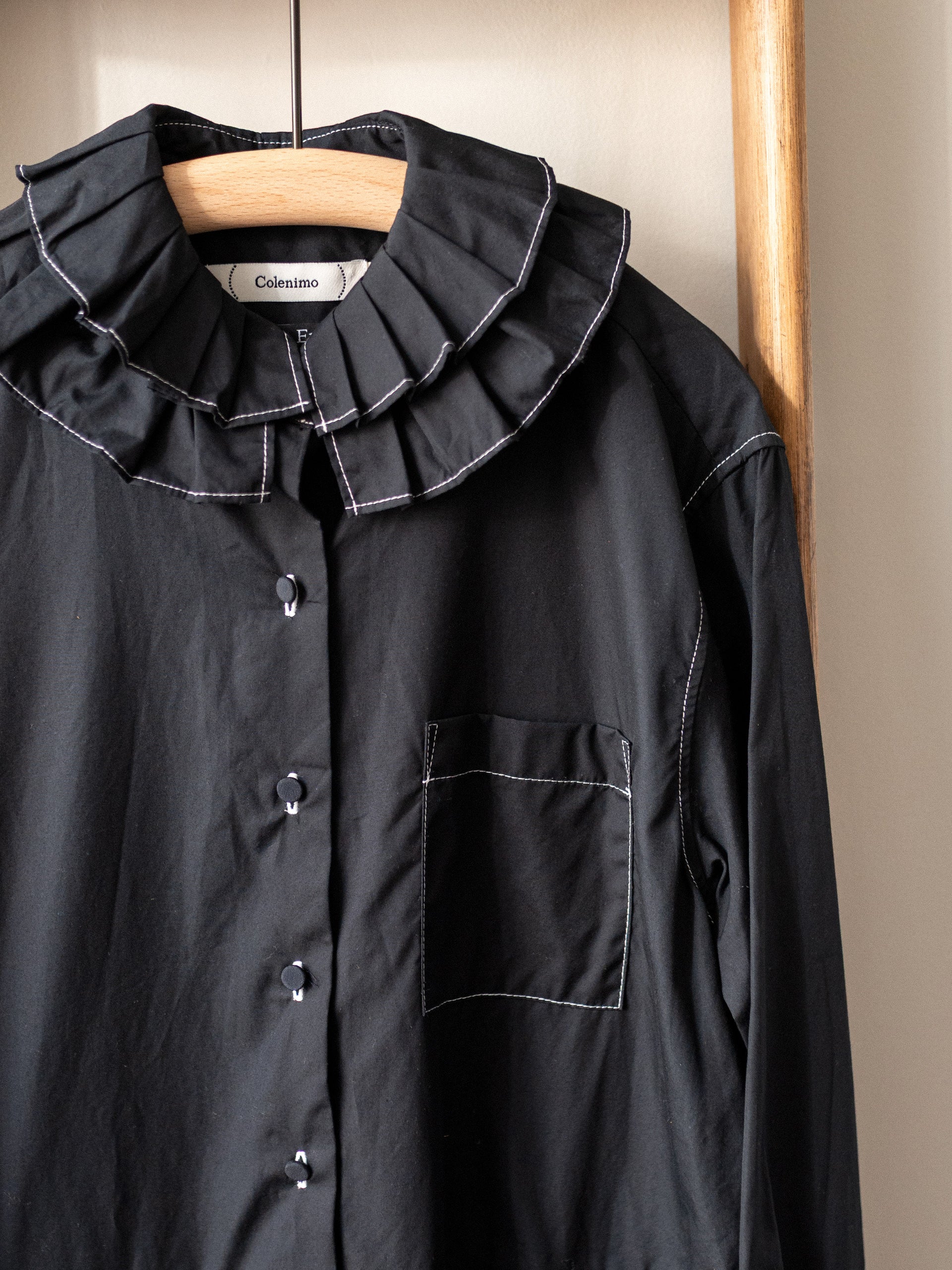 Cotton Poplin Ruffle Collar Dress / Black