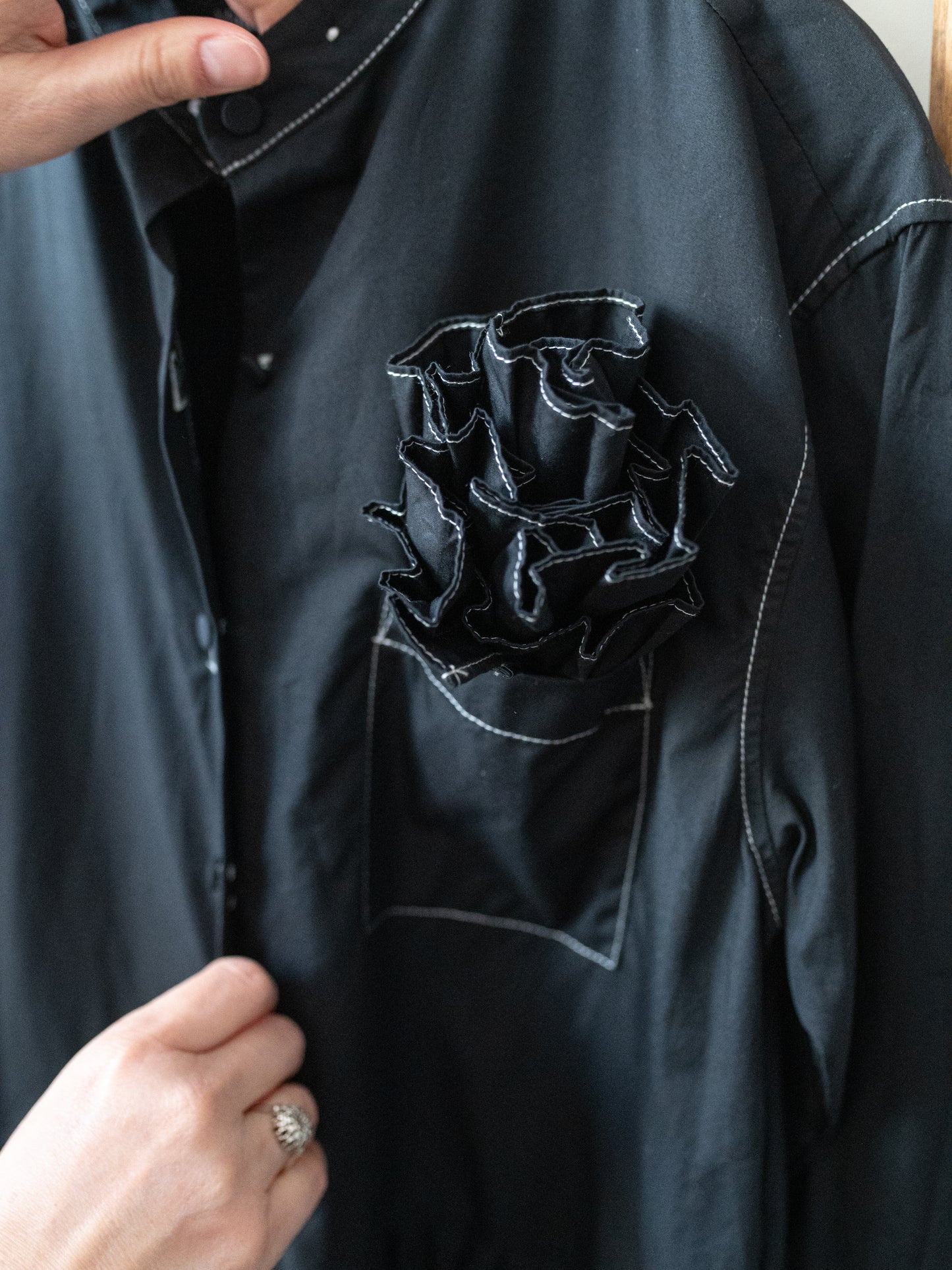 Cotton Poplin Ruffle Collar Dress / Black