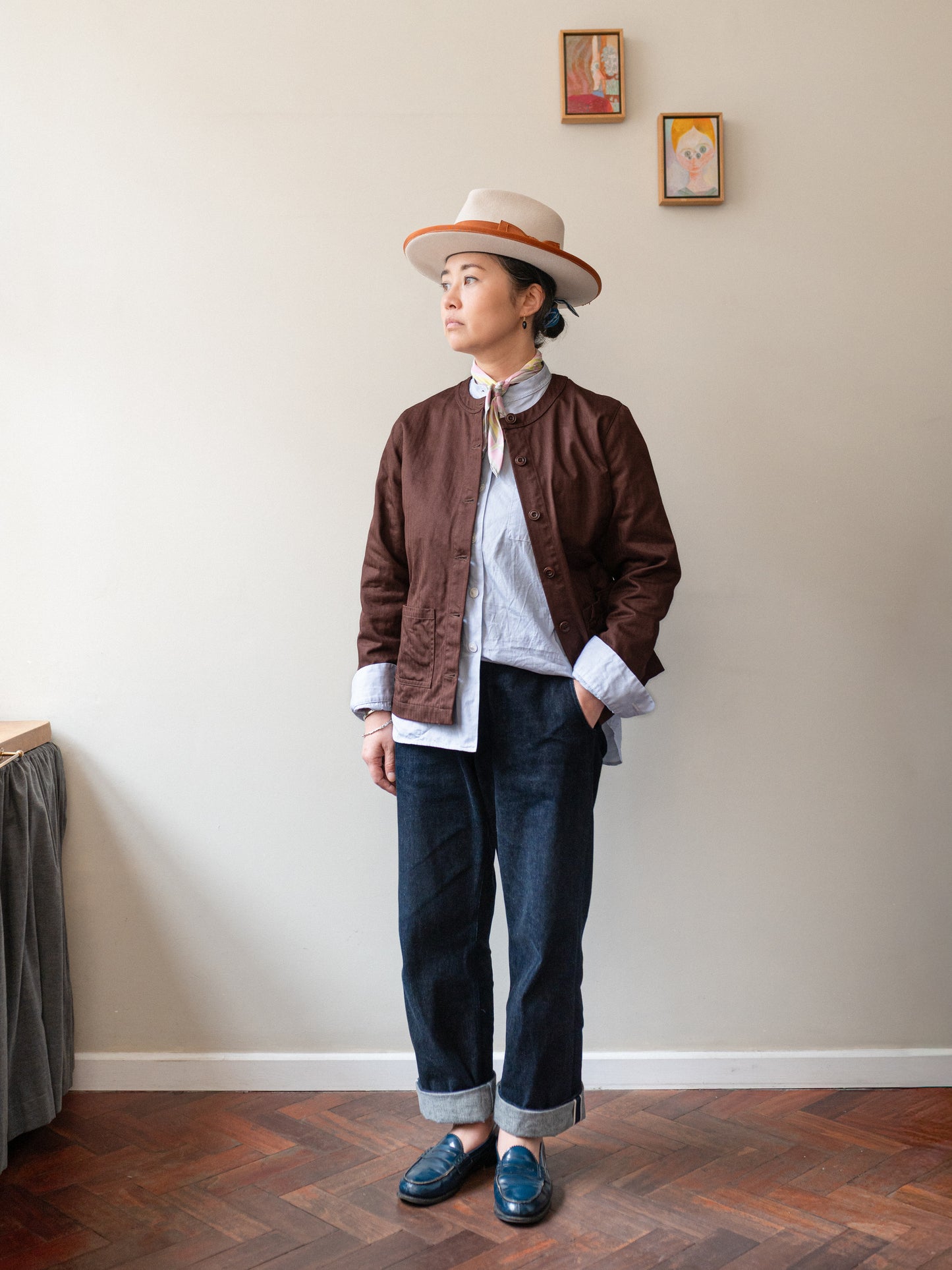 Crewneck Work Jacket / Cotton Herringbone Chestnut
