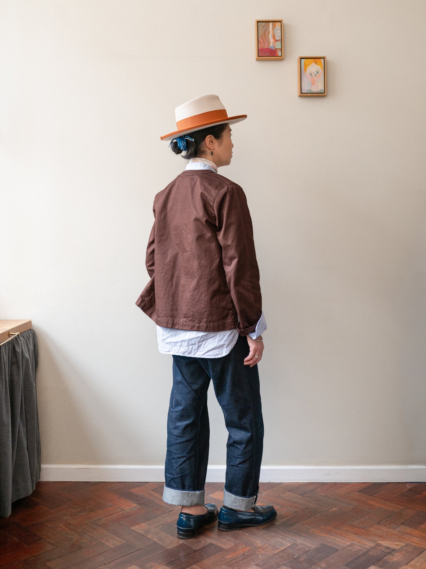 Crewneck Work Jacket / Cotton Herringbone Chestnut