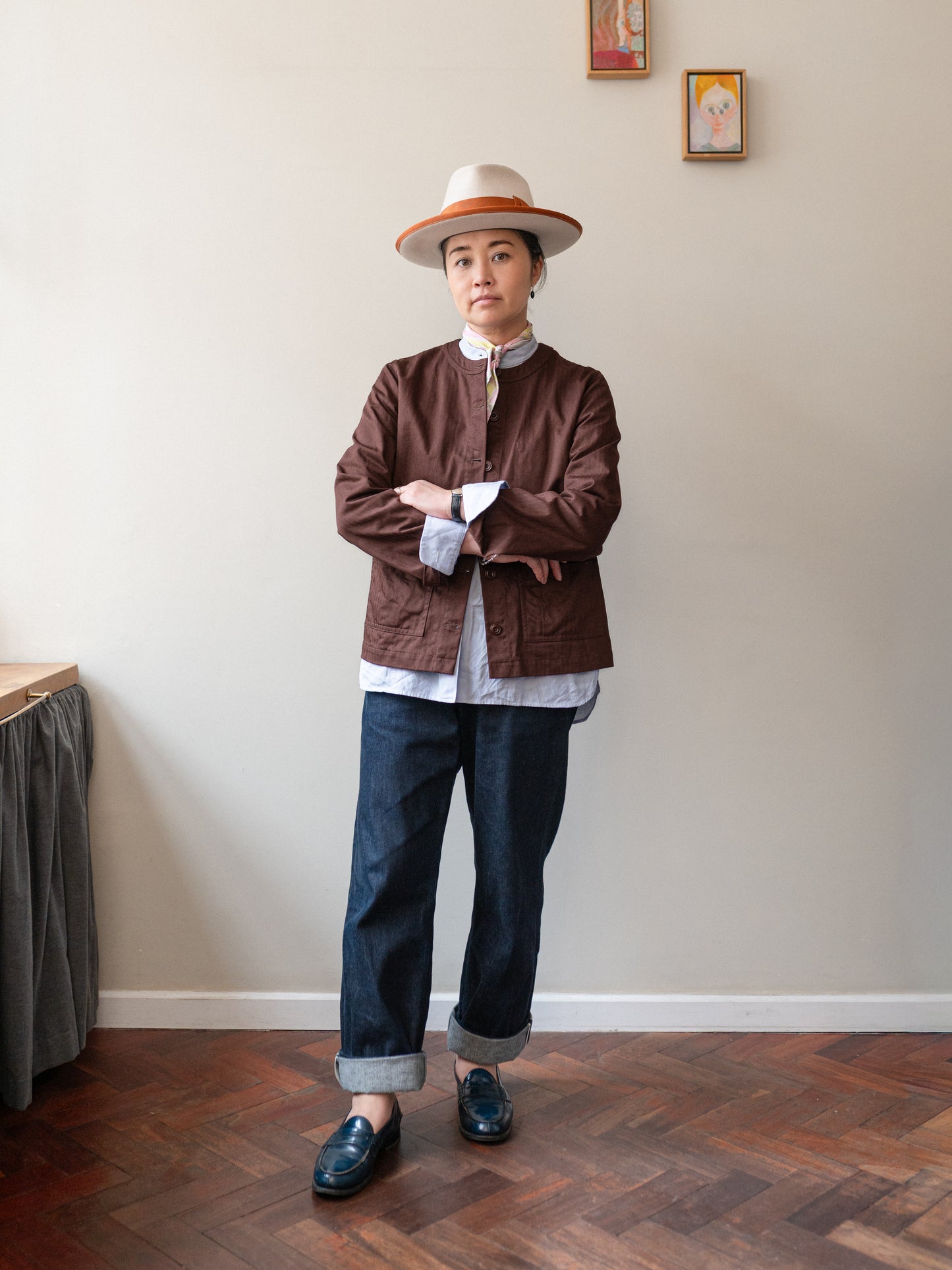 Crewneck Work Jacket / Cotton Herringbone Chestnut