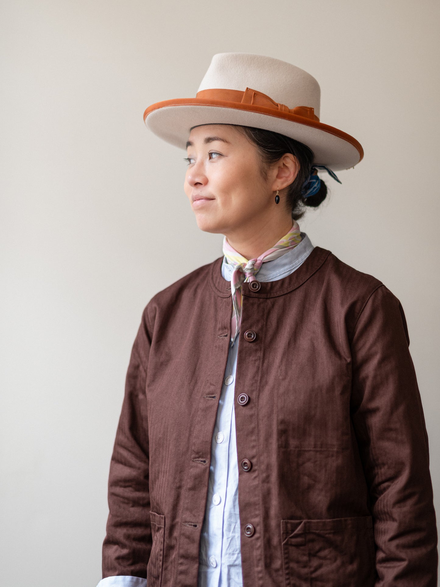 Crewneck Work Jacket / Cotton Herringbone Chestnut