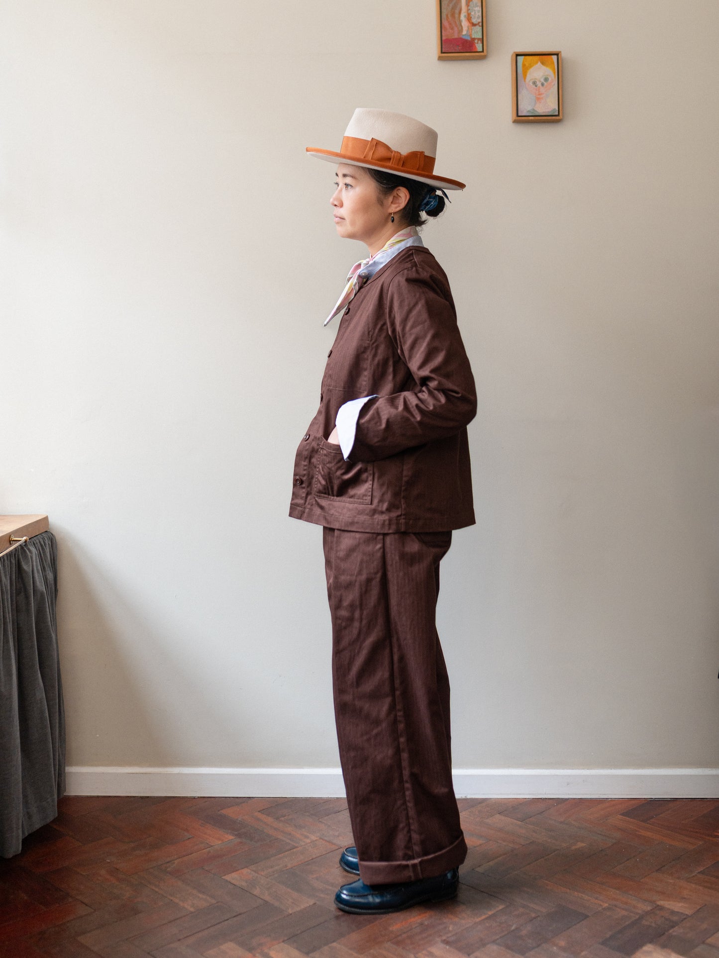 Crewneck Work Jacket / Cotton Herringbone Chestnut