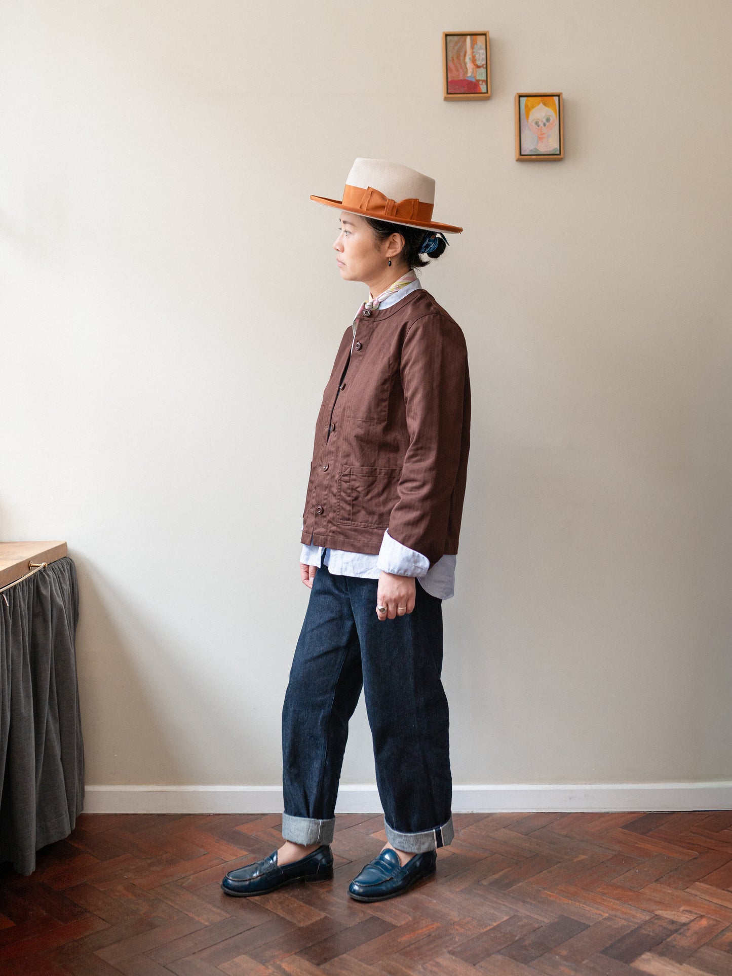 Crewneck Work Jacket / Cotton Herringbone Chestnut