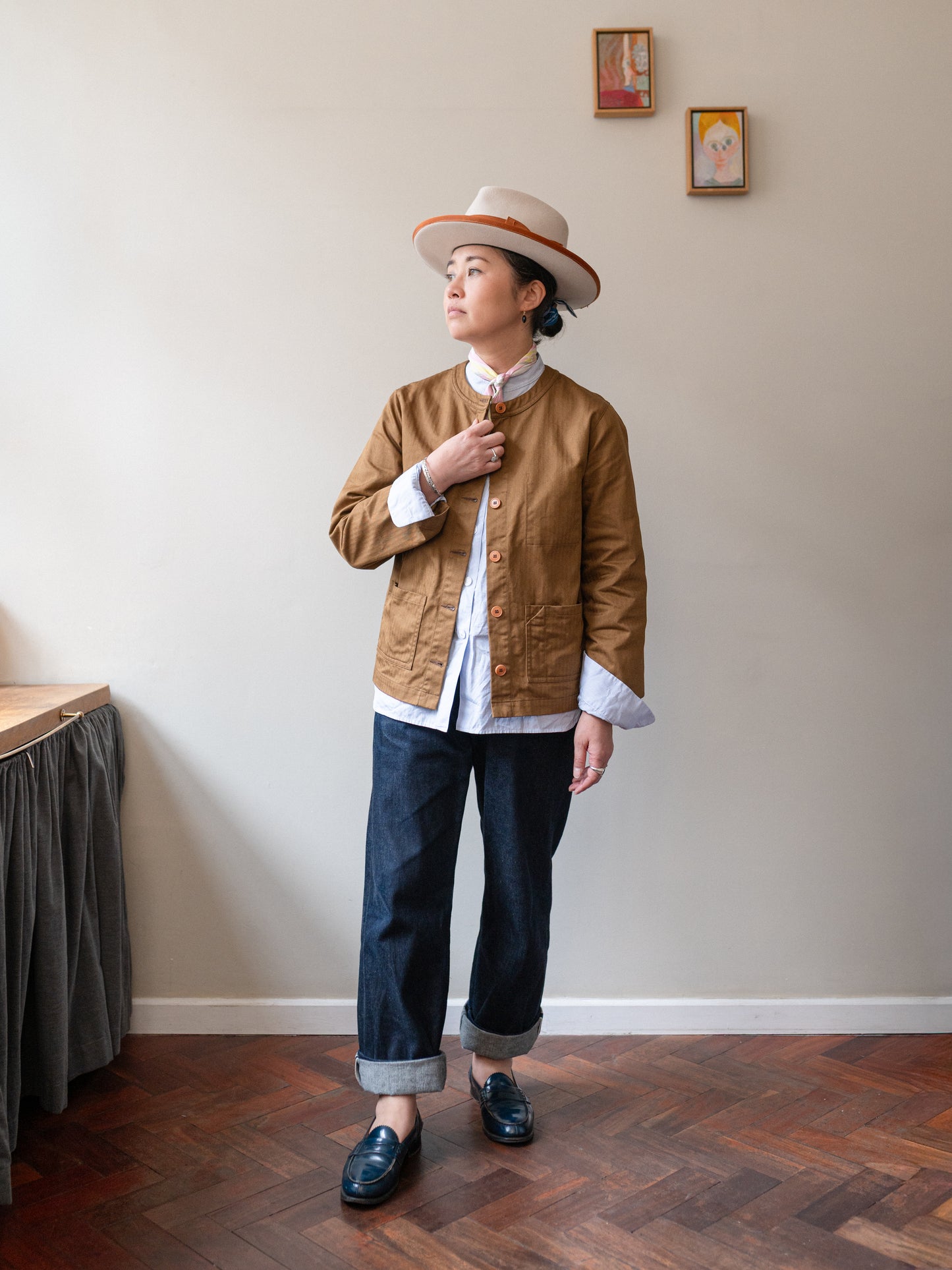 Crewneck Work Jacket / Cotton Herringbone Tobacco