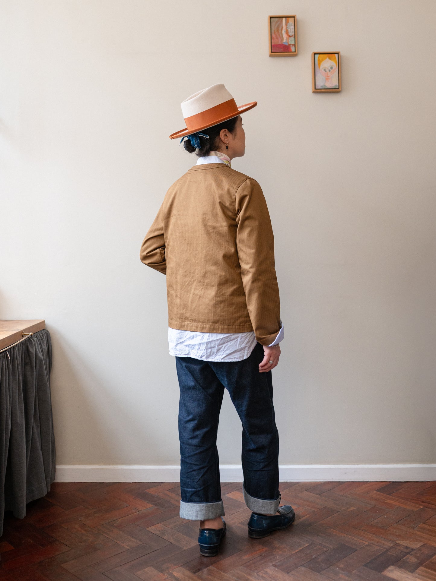 Crewneck Work Jacket / Cotton Herringbone Tobacco
