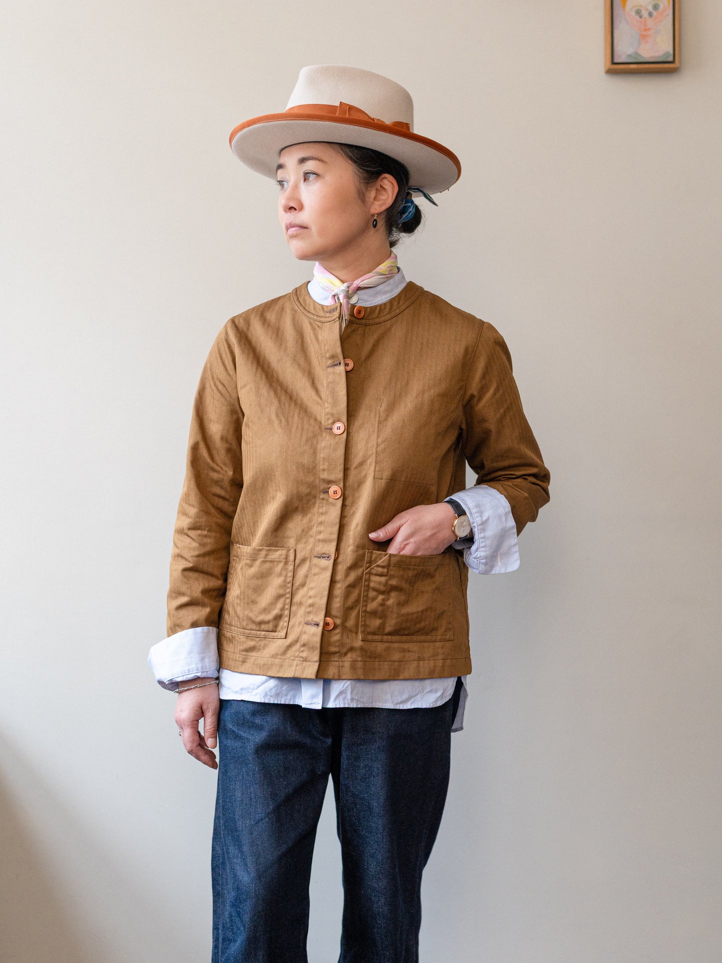 Crewneck Work Jacket / Cotton Herringbone Tobacco