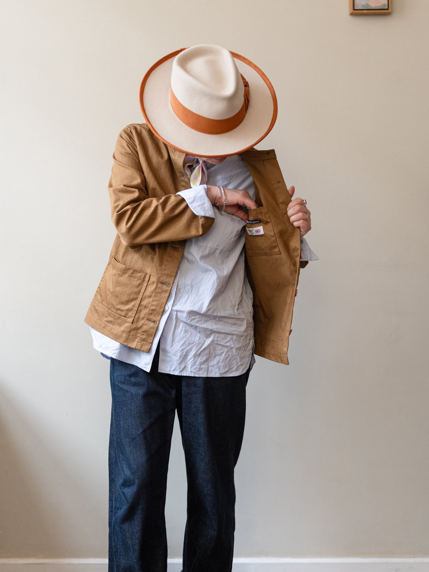 Crewneck Work Jacket / Cotton Herringbone Tobacco