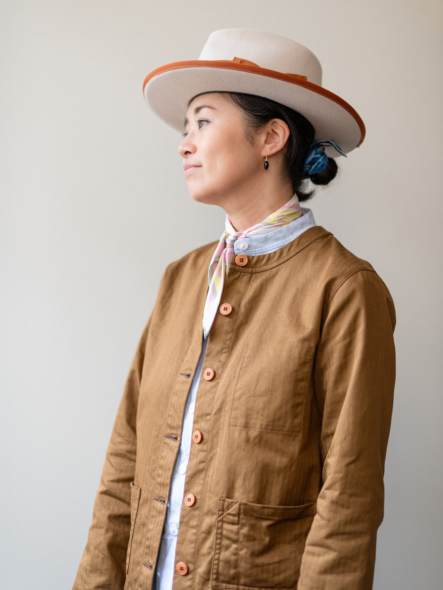 Crewneck Work Jacket / Cotton Herringbone Tobacco