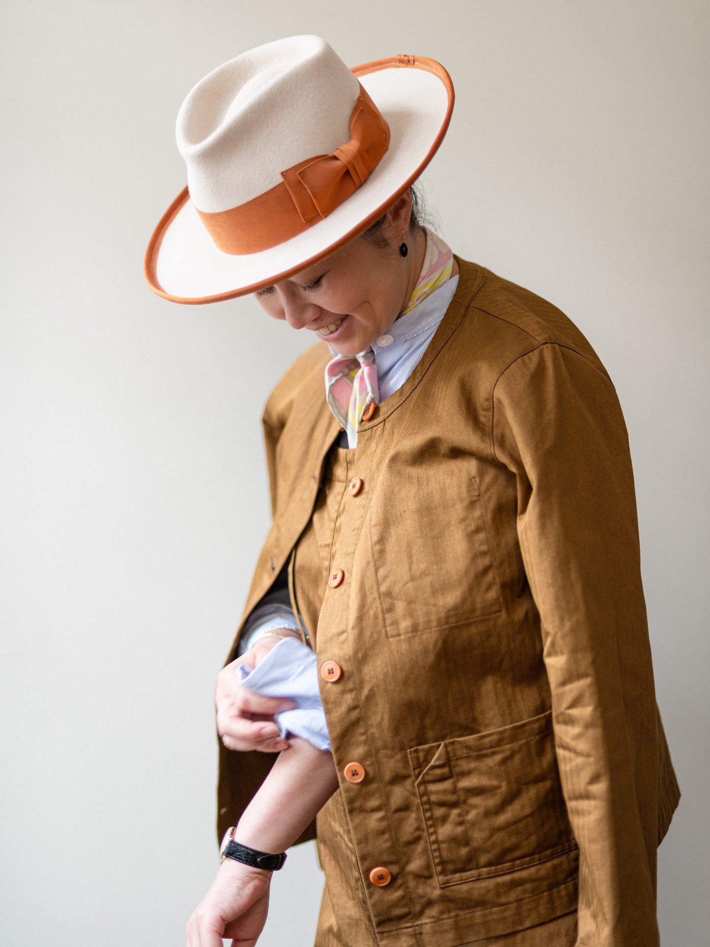 Crewneck Work Jacket / Cotton Herringbone Tobacco