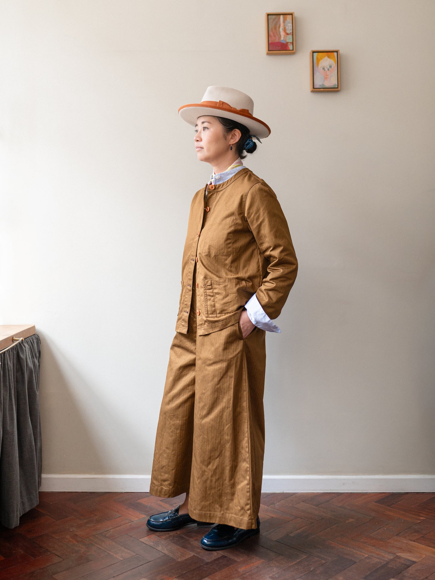 Crewneck Work Jacket / Cotton Herringbone Tobacco