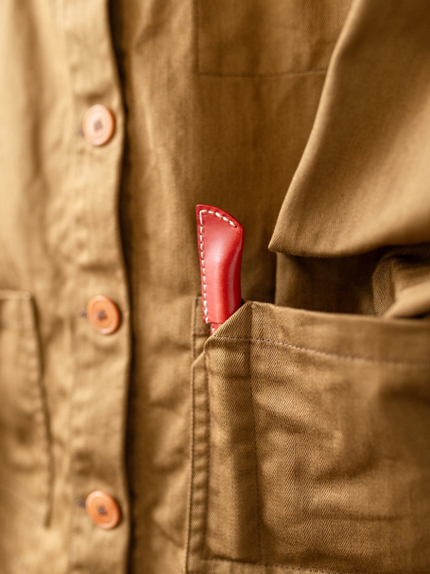 Crewneck Work Jacket / Cotton Herringbone Tobacco
