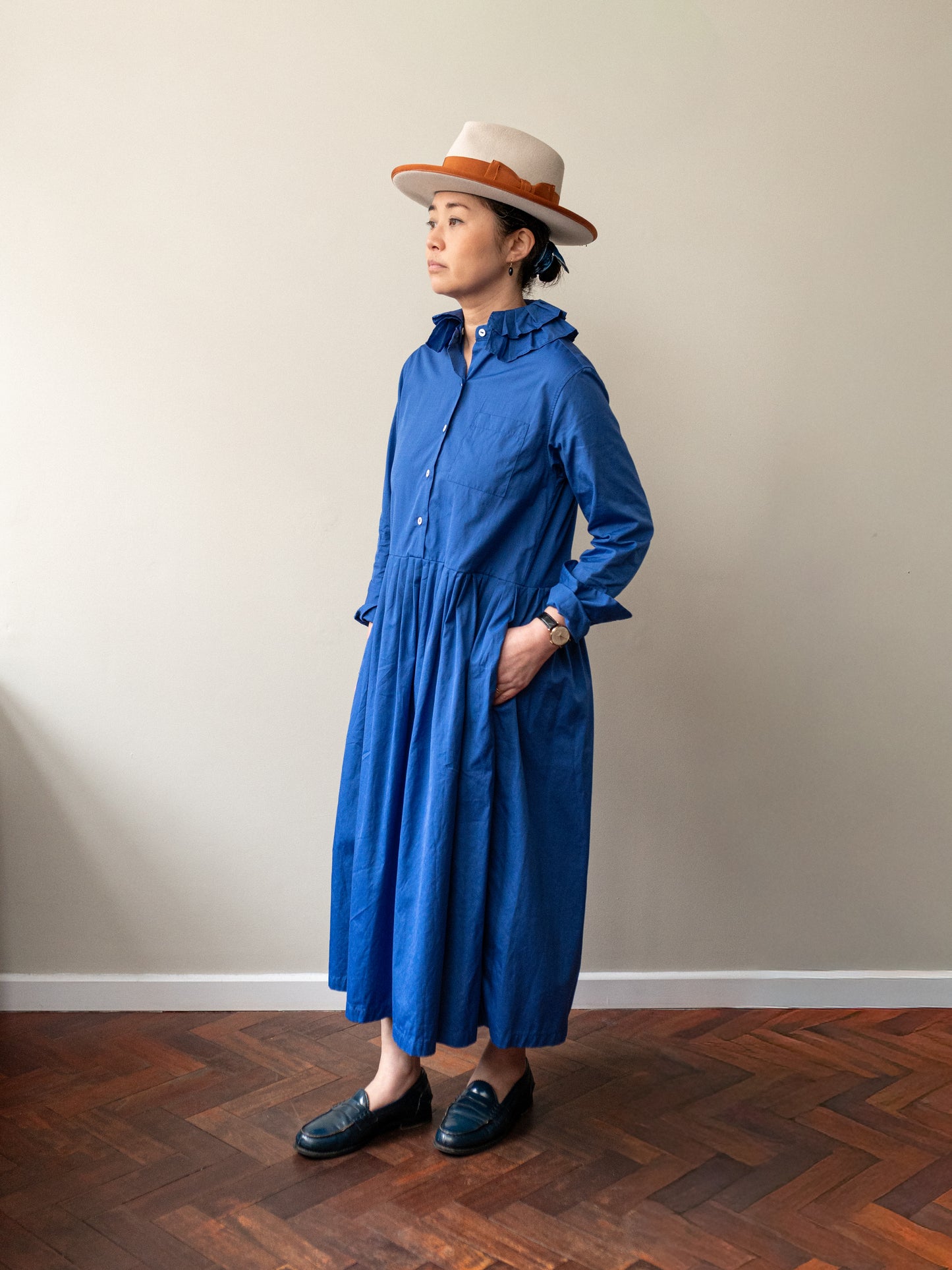 Double Ruffle Collar Dress / Cornflower Blue