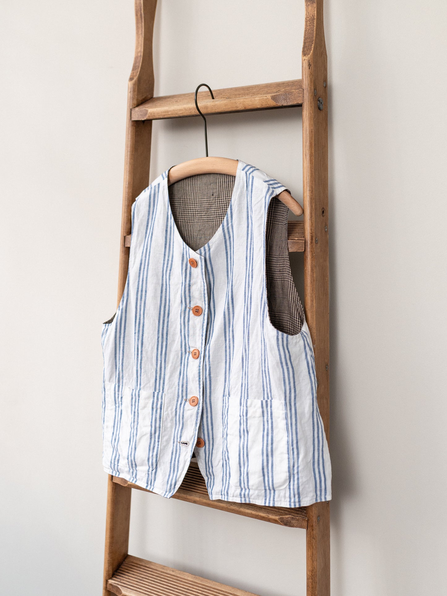 Irish Linen Reversible Vest / Brown Check