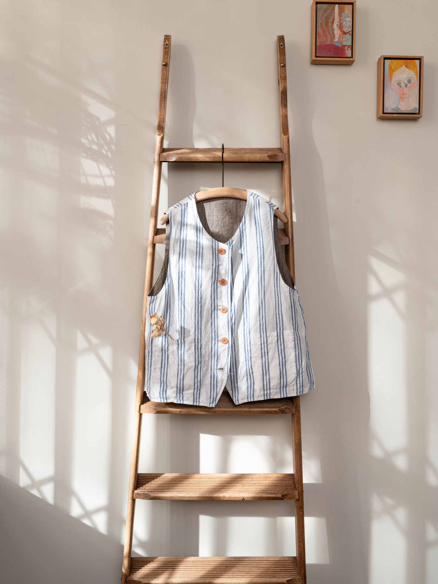 Irish Linen Reversible Vest / Brown Check