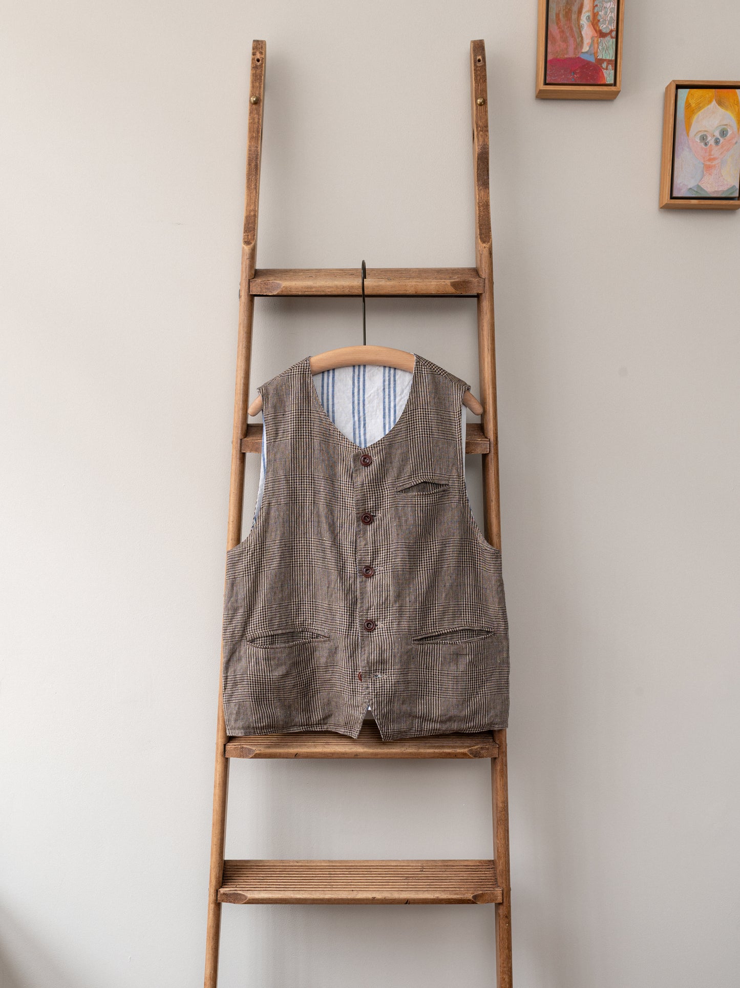 Irish Linen Reversible Vest / Brown Check