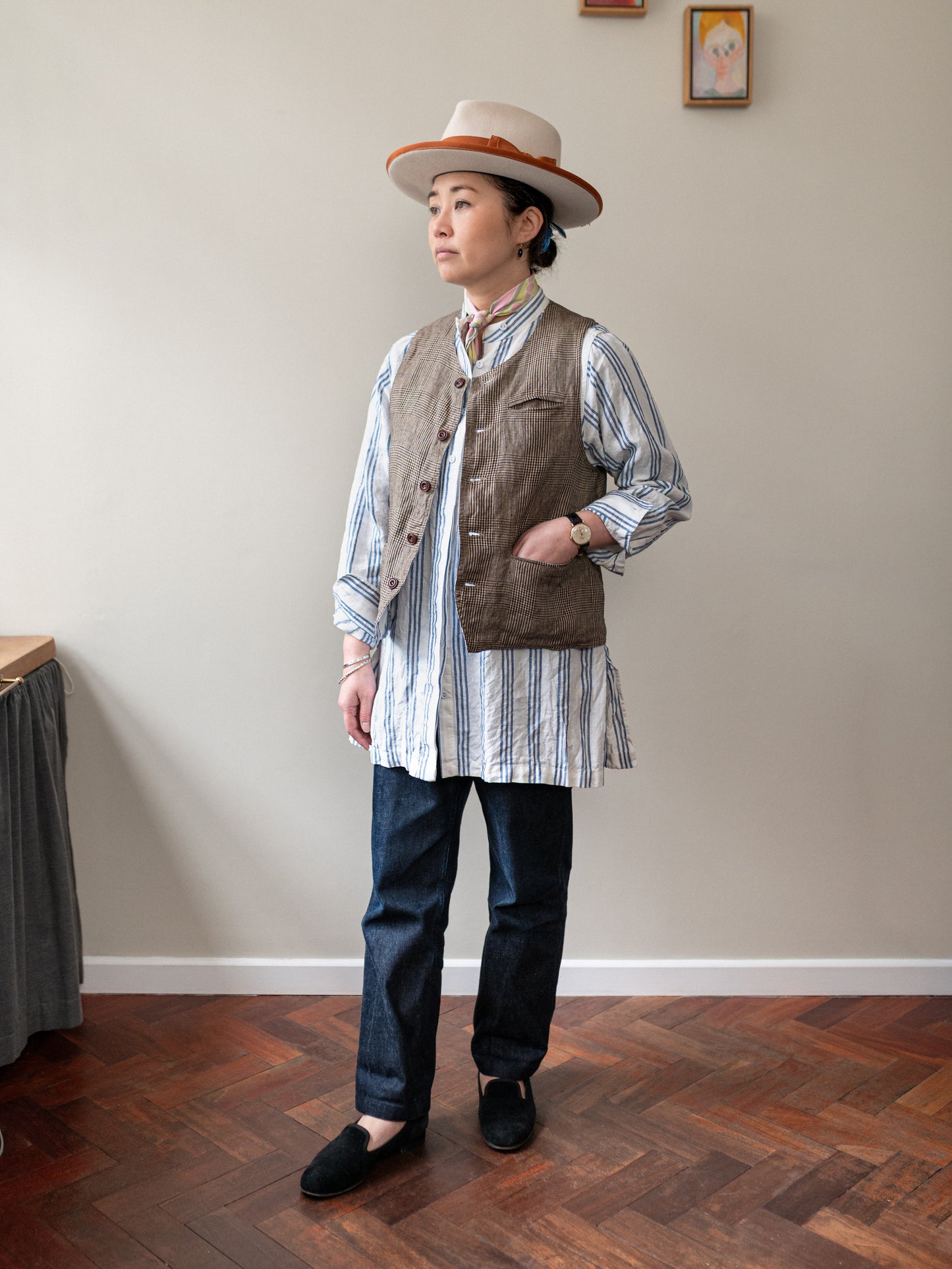 Irish Linen Reversible Vest / Brown Check