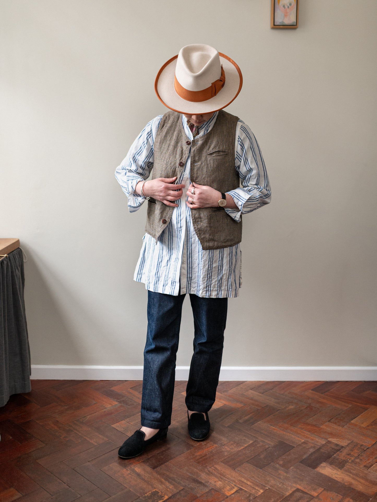 Irish Linen Reversible Vest / Brown Check