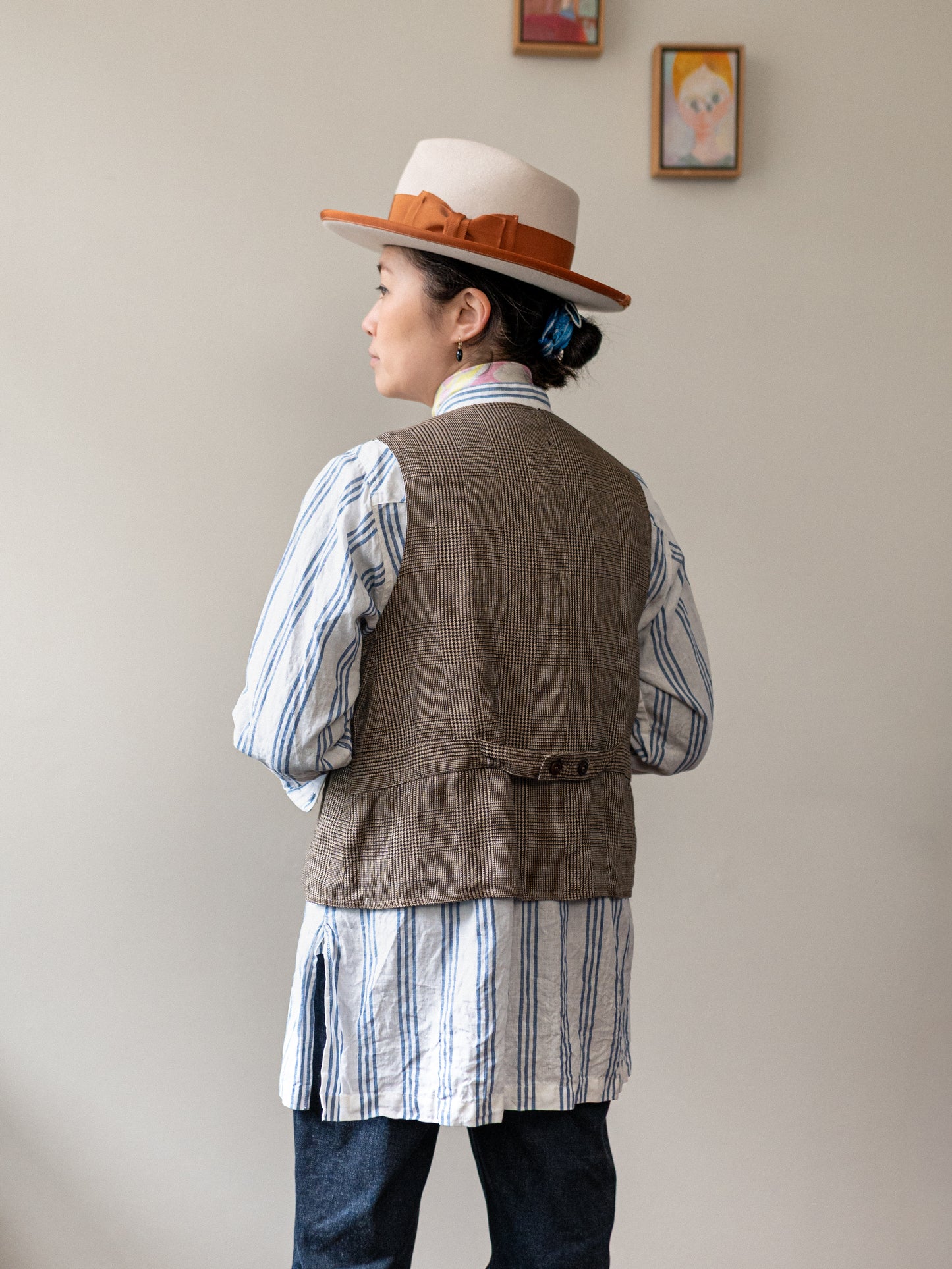 Irish Linen Reversible Vest / Brown Check