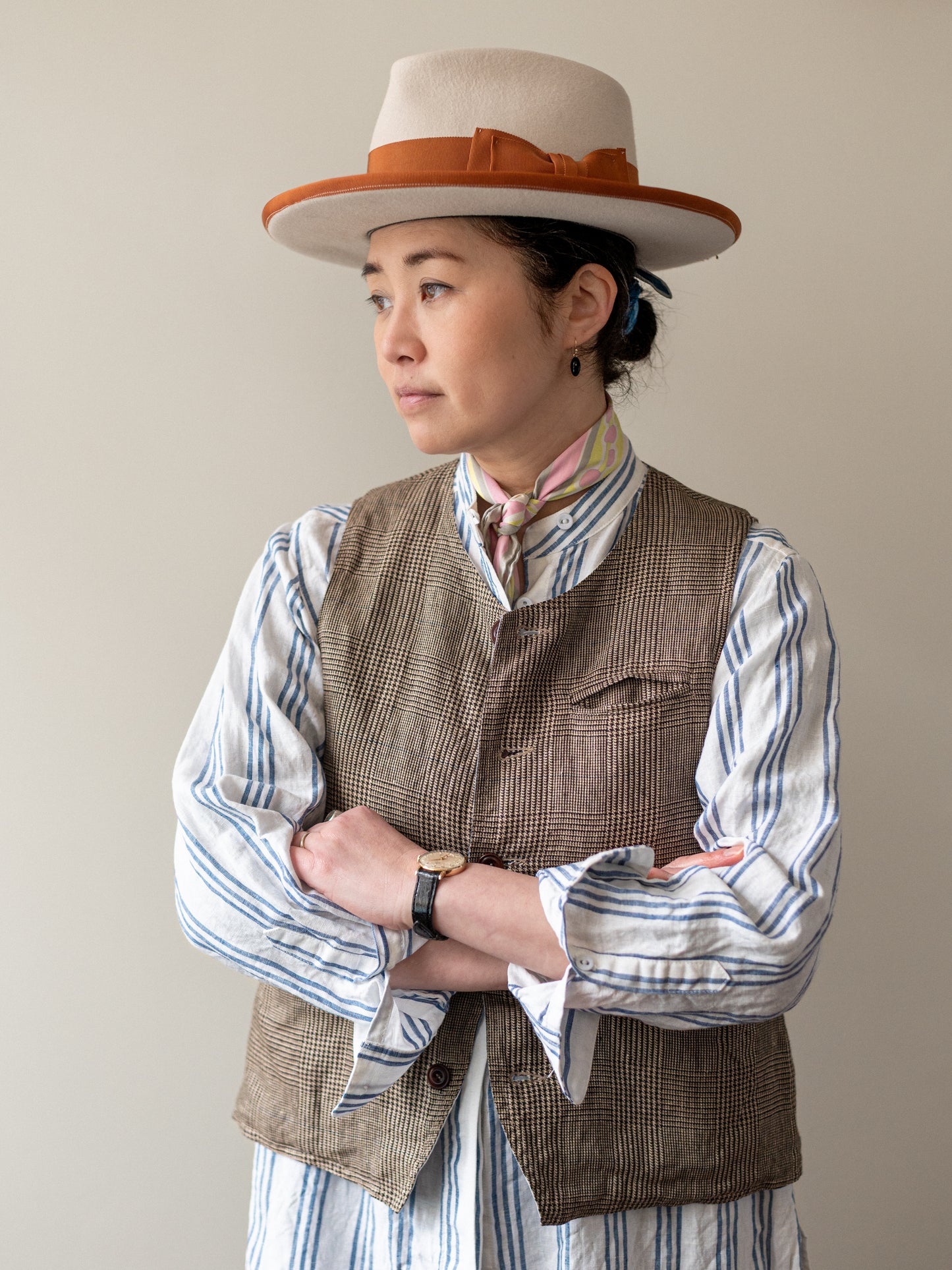 Irish Linen Reversible Vest / Brown Check