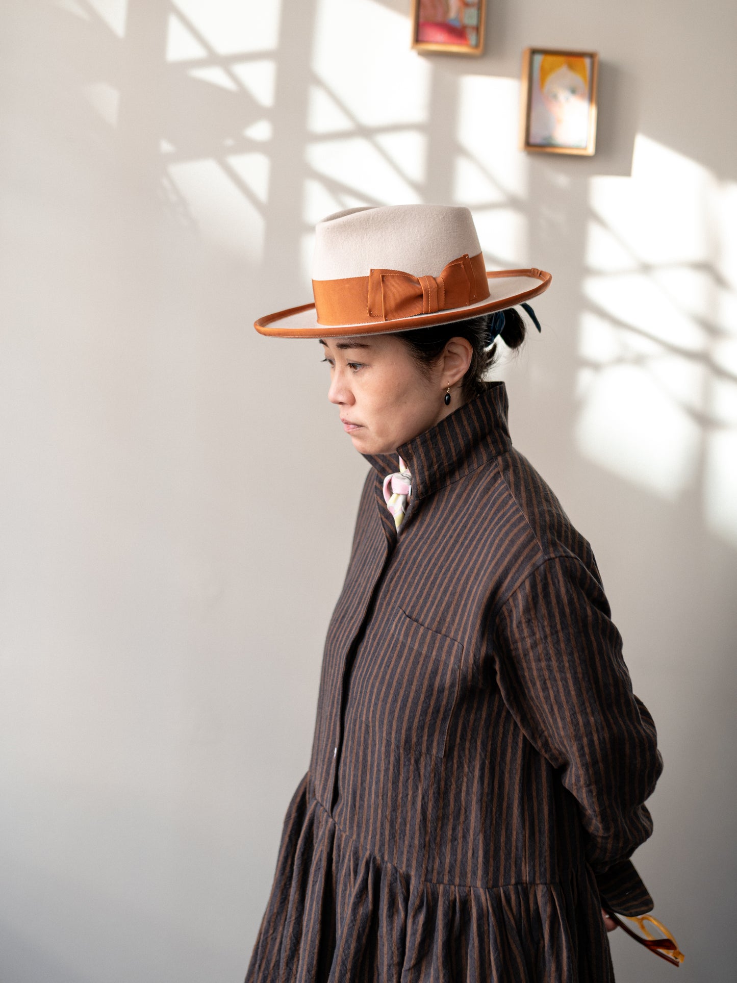 Irish Linen Stripe Dress / Brown