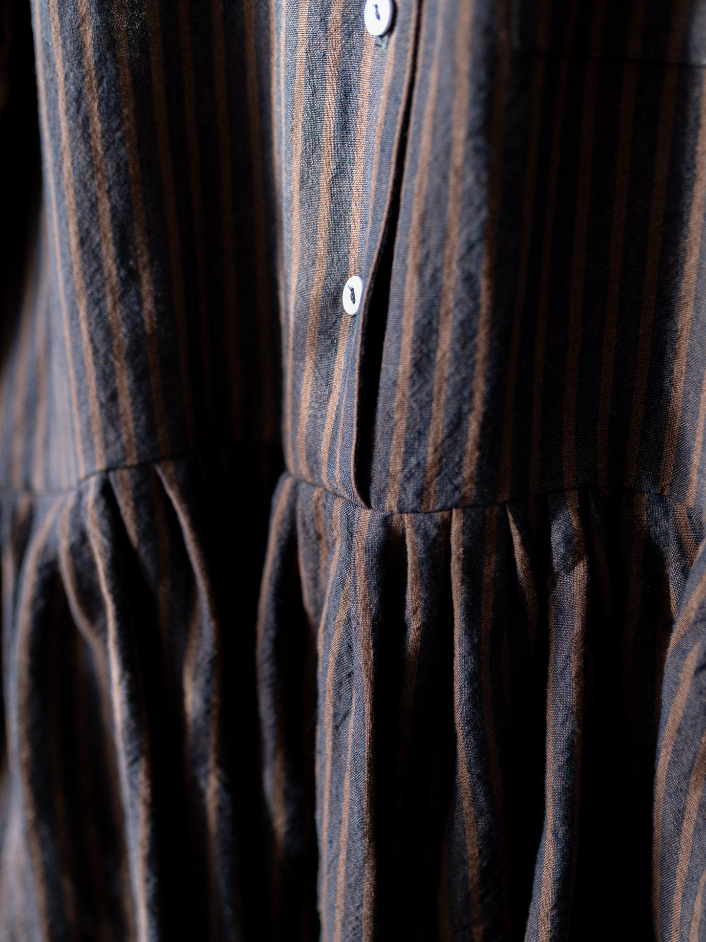 Irish Linen Stripe Dress / Brown