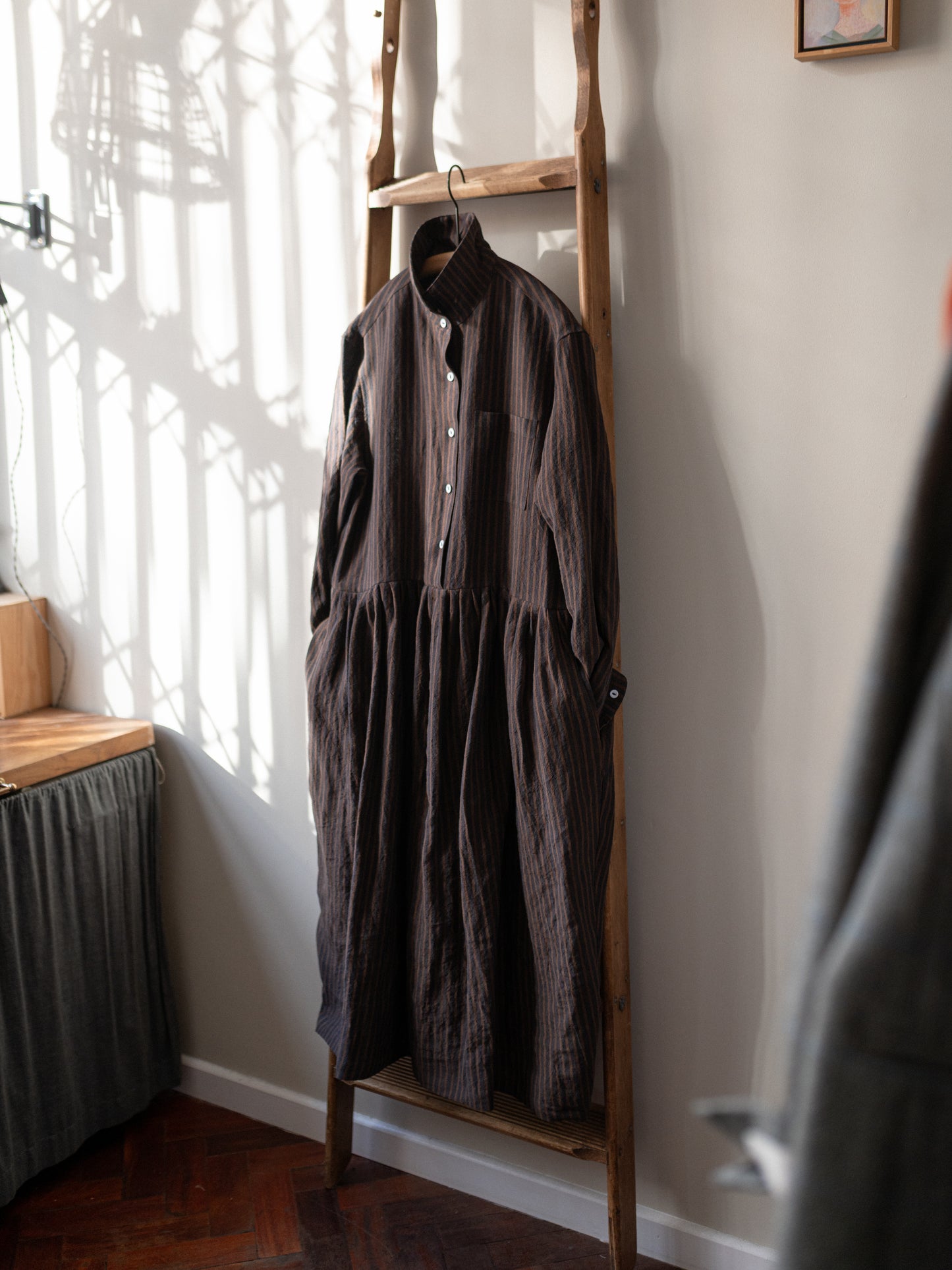 Natural Irish Linen Stripe Dress / Brown | Made in UK Colenimo Natural Irish Linen Stripe Dress / Brown | Made in UK Colenimo