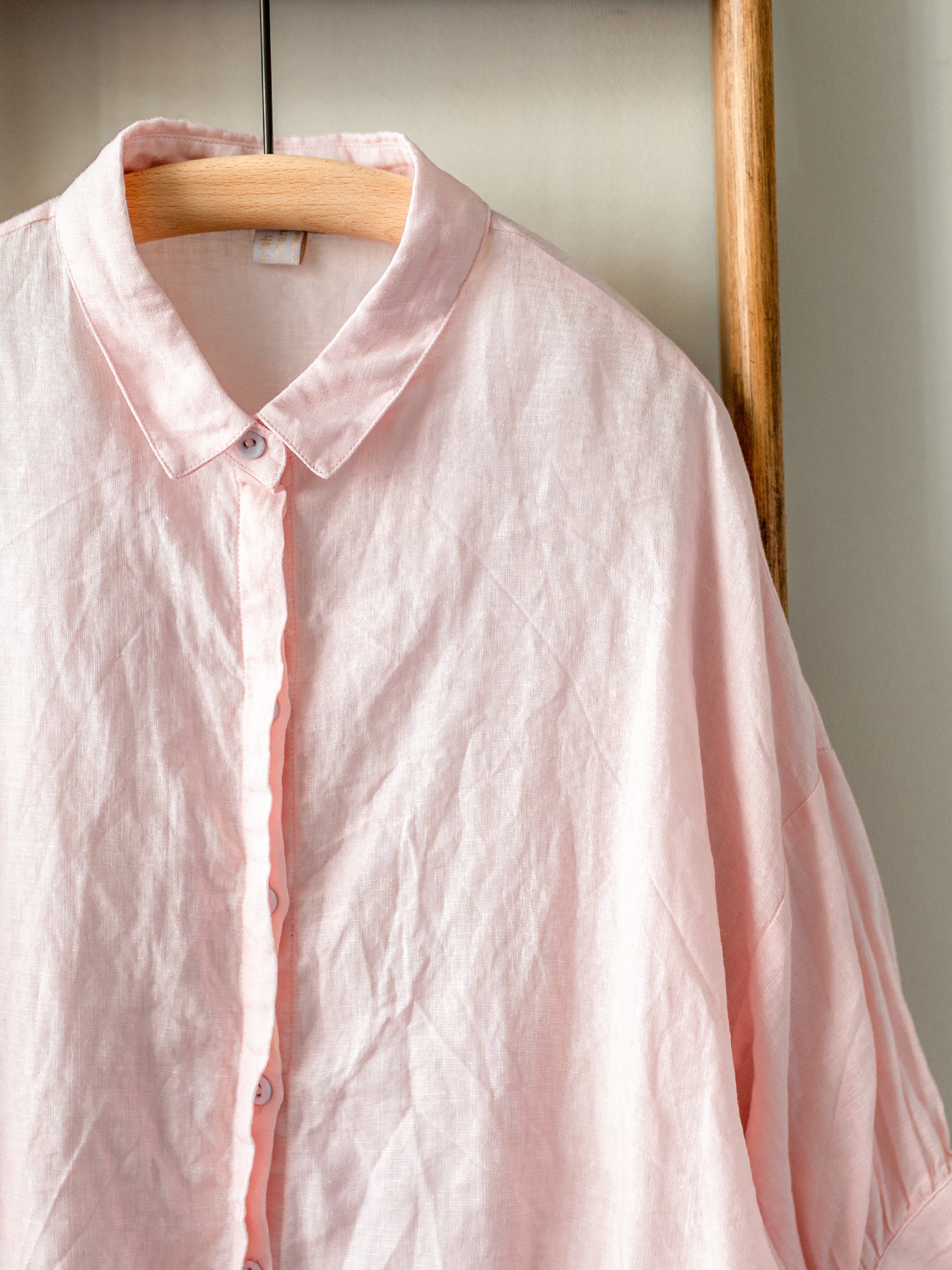 Irish Linen Balloon Sleeve Top / Pink