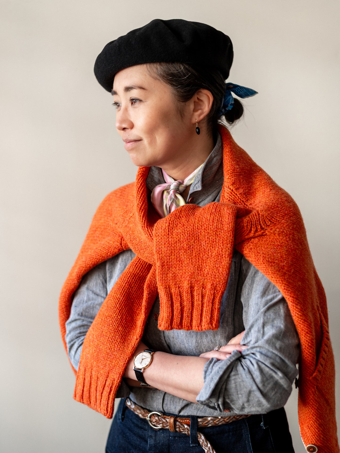 Lambswool Shetland Yarn Cardigan / Clementine