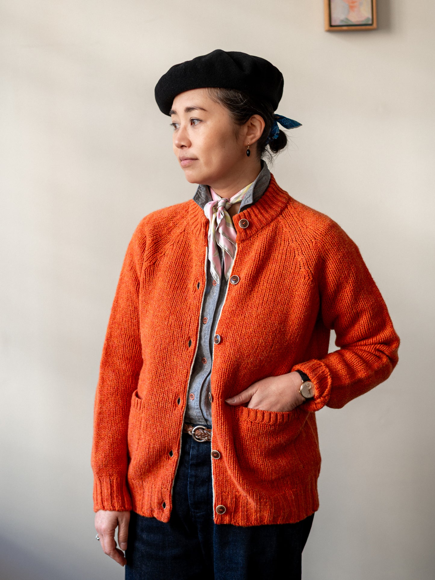 Lambswool Shetland Yarn Cardigan / Clementine