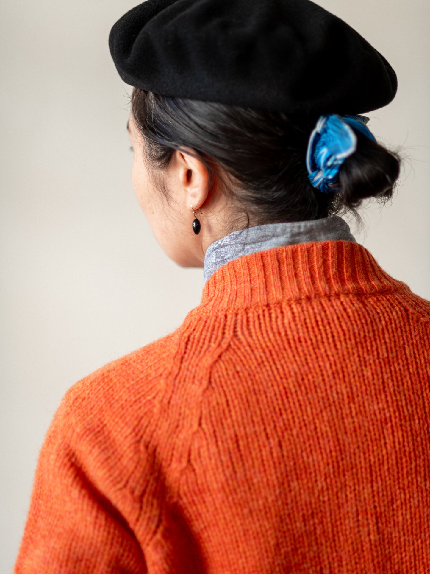 Lambswool Shetland Yarn Cardigan / Clementine