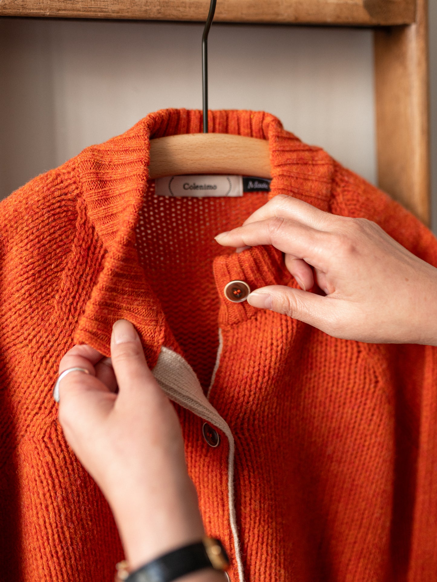 Lambswool Shetland Yarn Cardigan / Clementine
