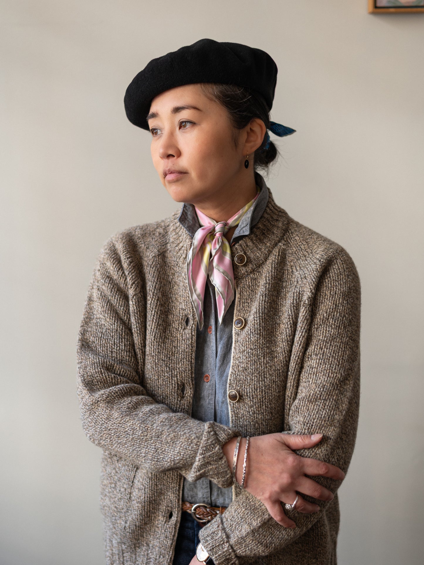 Lambswool Wool Shetland Yarn Cardigan / Mushroom