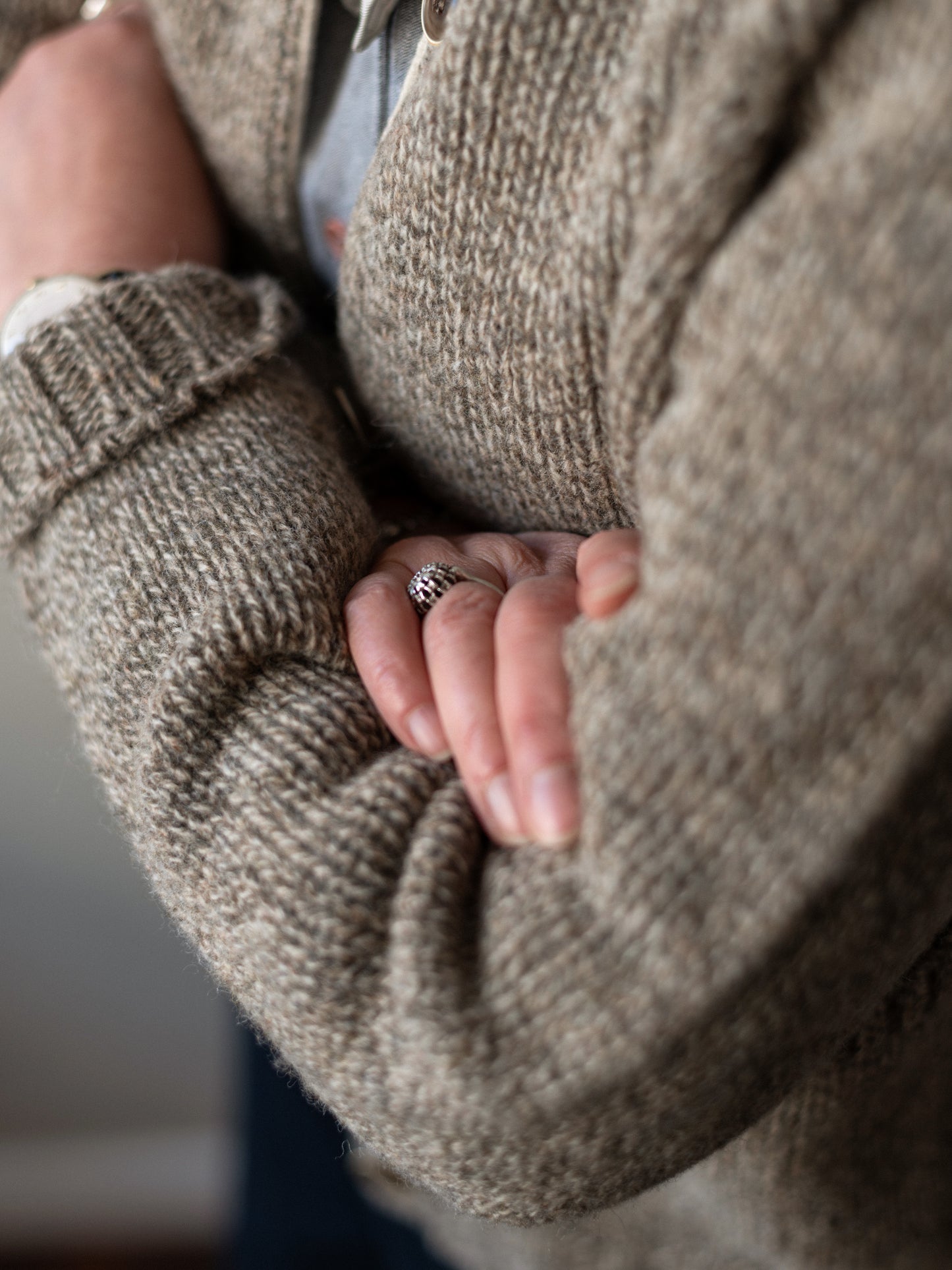 Lambswool Wool Shetland Yarn Cardigan / Mushroom