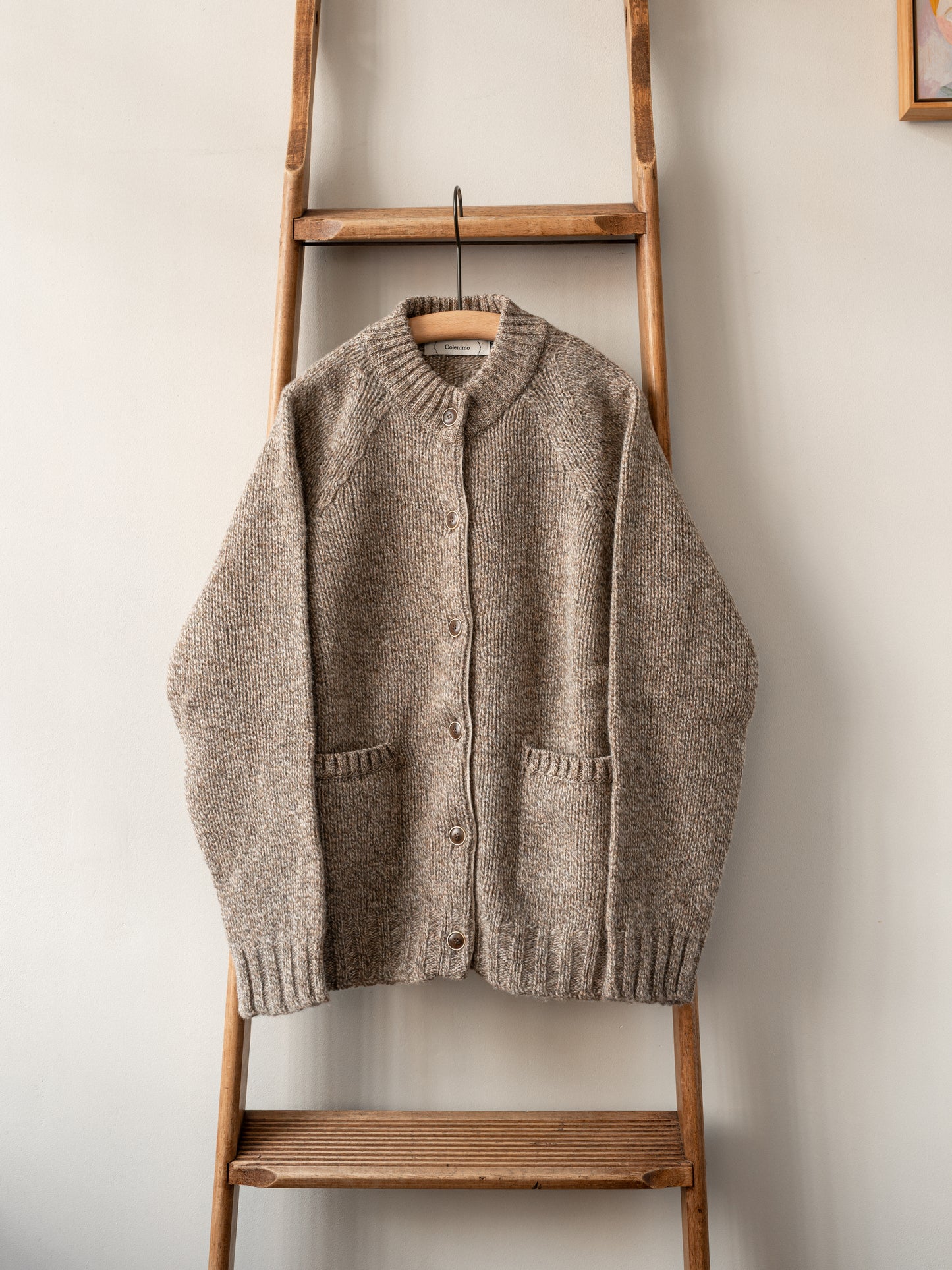 Lambswool Wool Shetland Yarn Cardigan / Mushroom