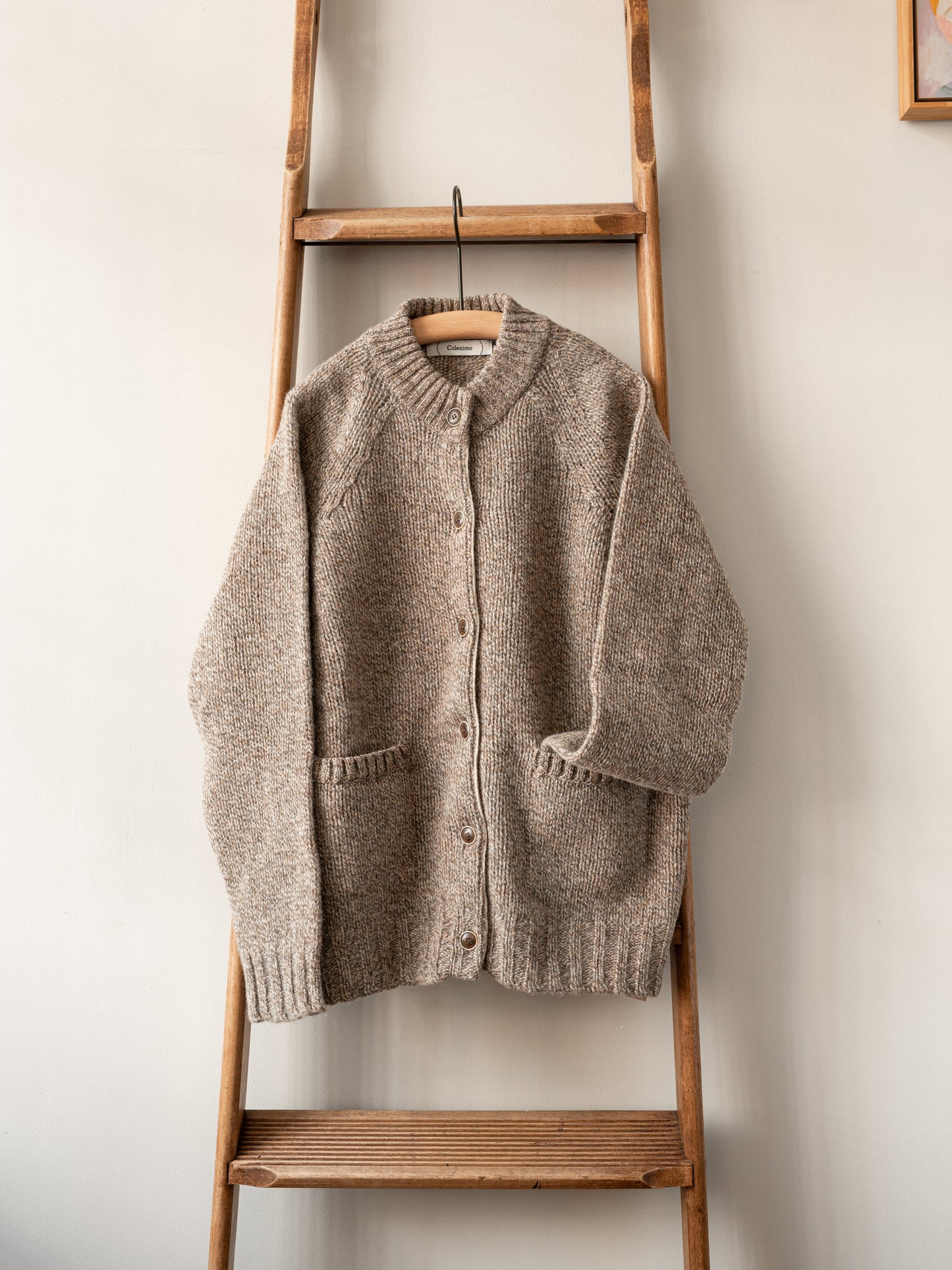 Lambswool Wool Shetland Yarn Cardigan / Mushroom