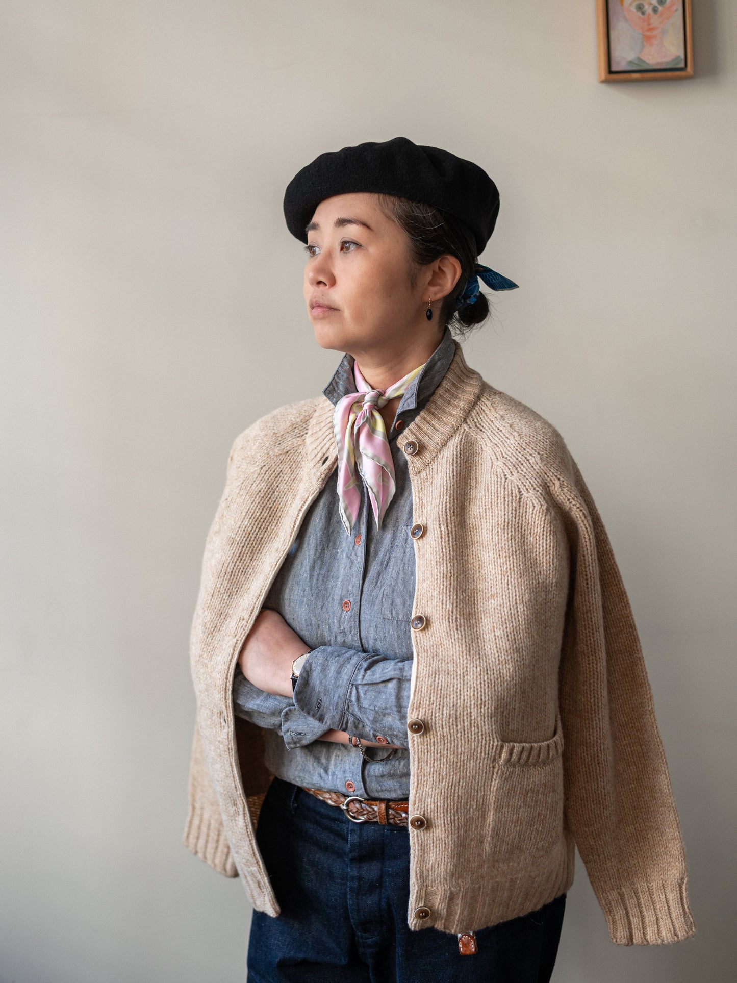 Lambswool Wool Shetland Yarn Cardigan / Tusk