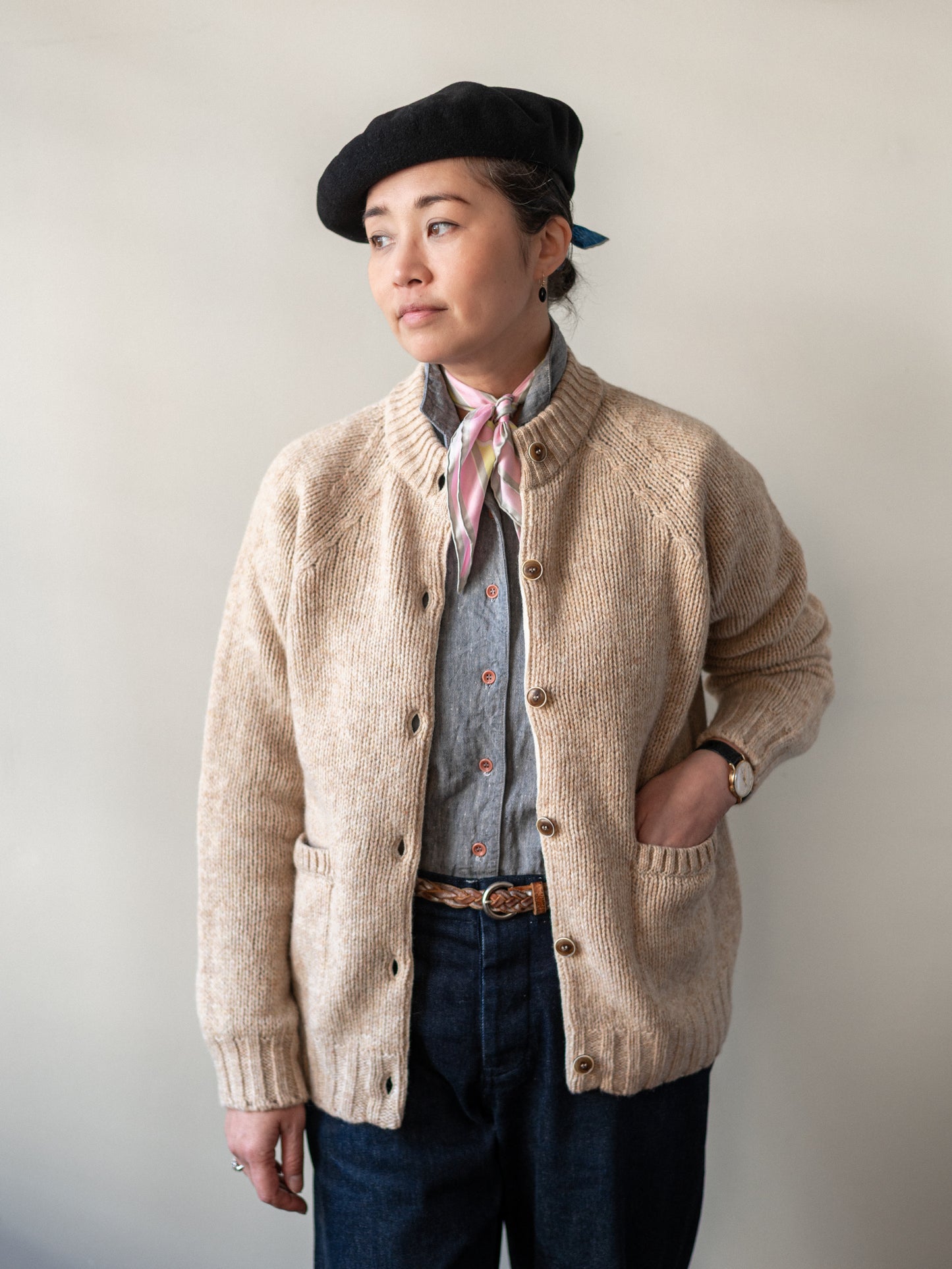 Lambswool Wool Shetland Yarn Cardigan / Tusk