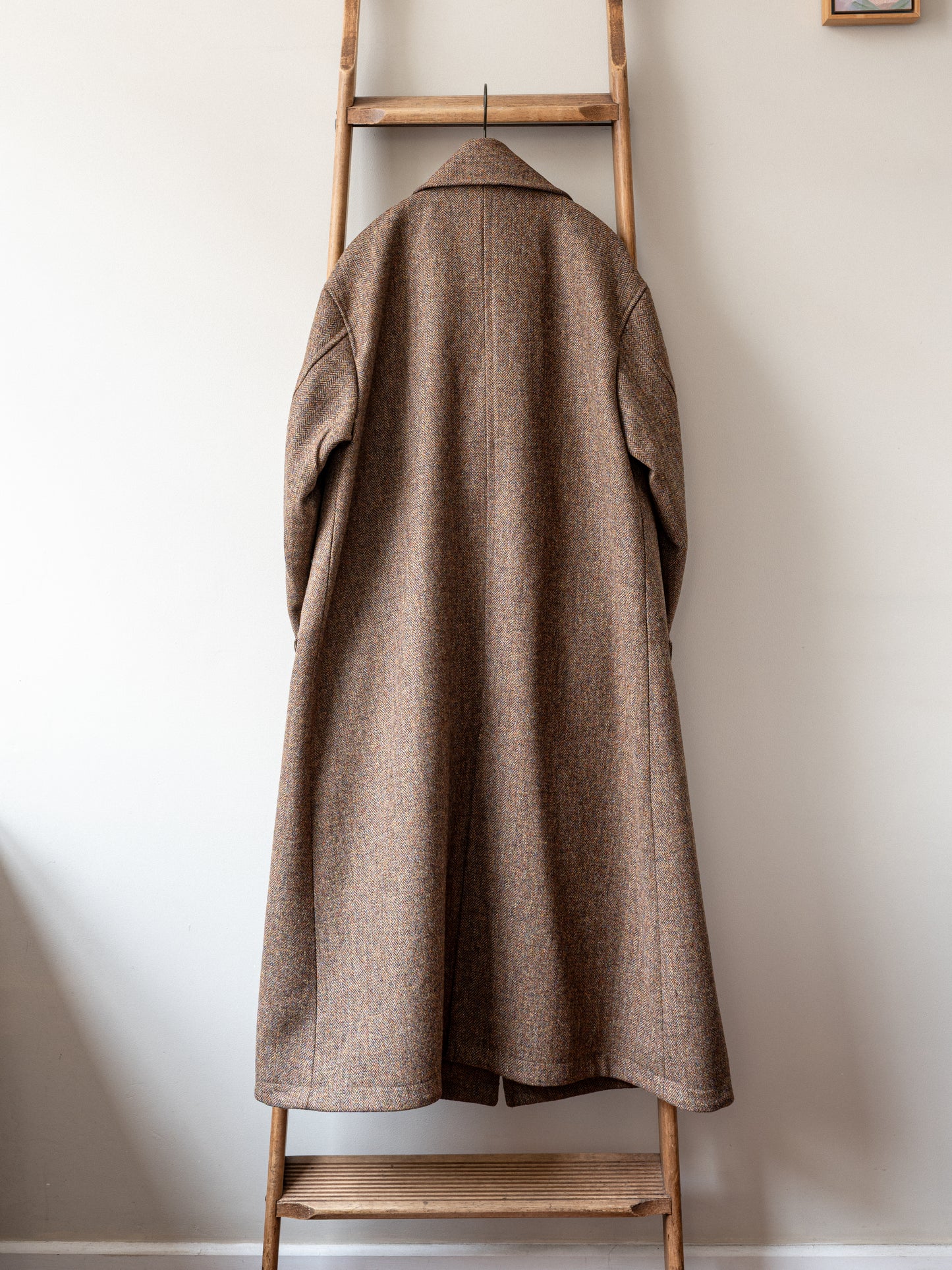 Long Peacoat / Brown Herringbone Tweed